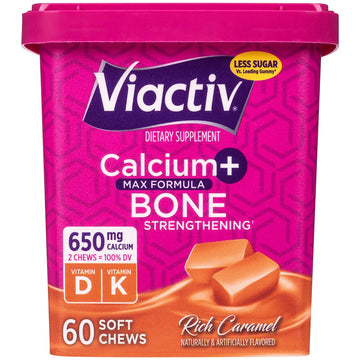 Viactiv Calcium + Vitamin D Supplement Soft Chews for Women & Men - Chewable Calcium for Bone Health Support, 650 mg per Serving, Vitamin D & K for High Absorption - 60 Count, Caramel ViactivAu supplements
