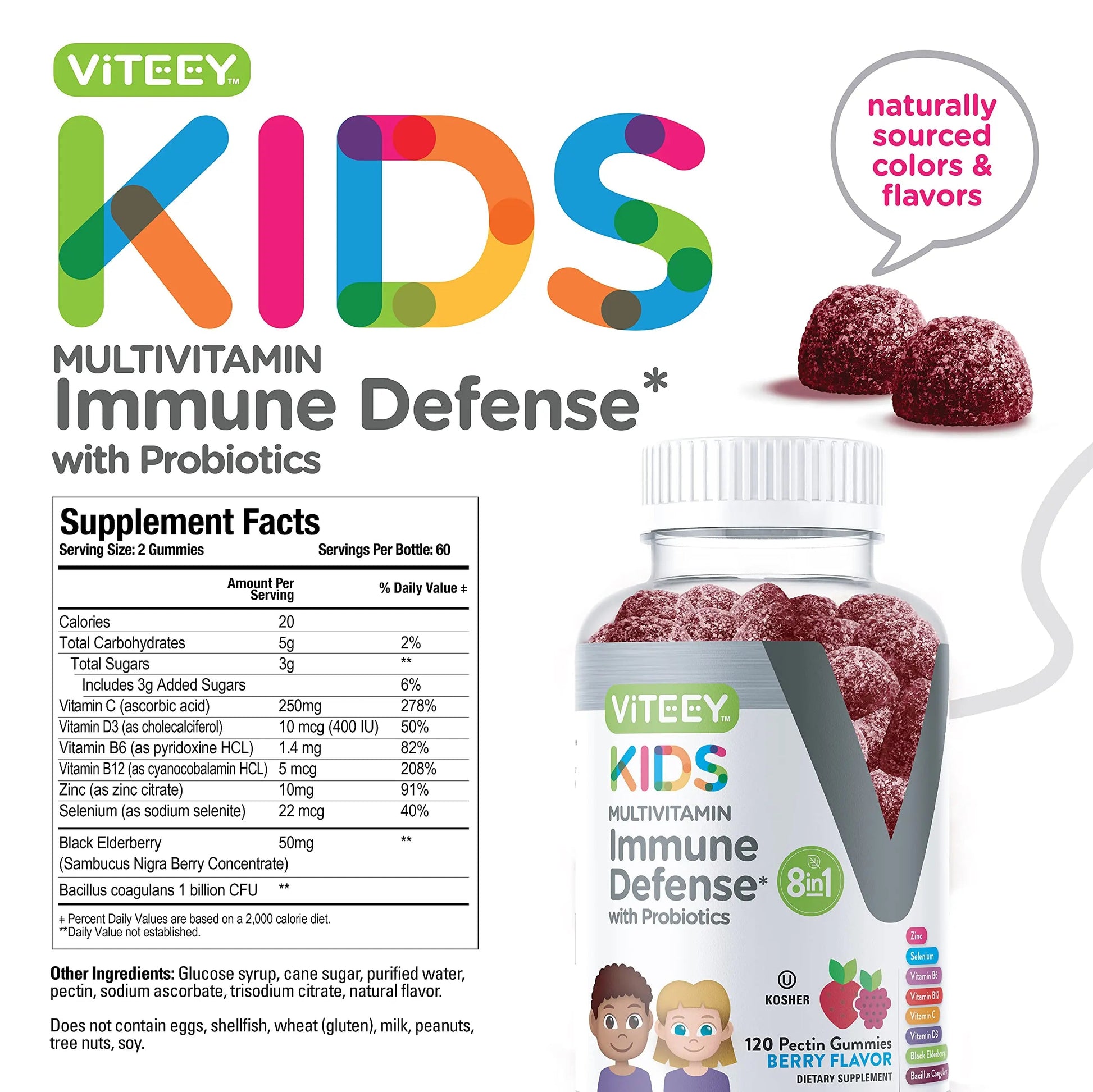 Viteey Kids Multivitamin Gummies with Probiotics - 8-1 Kids Vitamins for Immune Health Support with Vitamin C, D3, B12, B6 ViteeyAu supplements