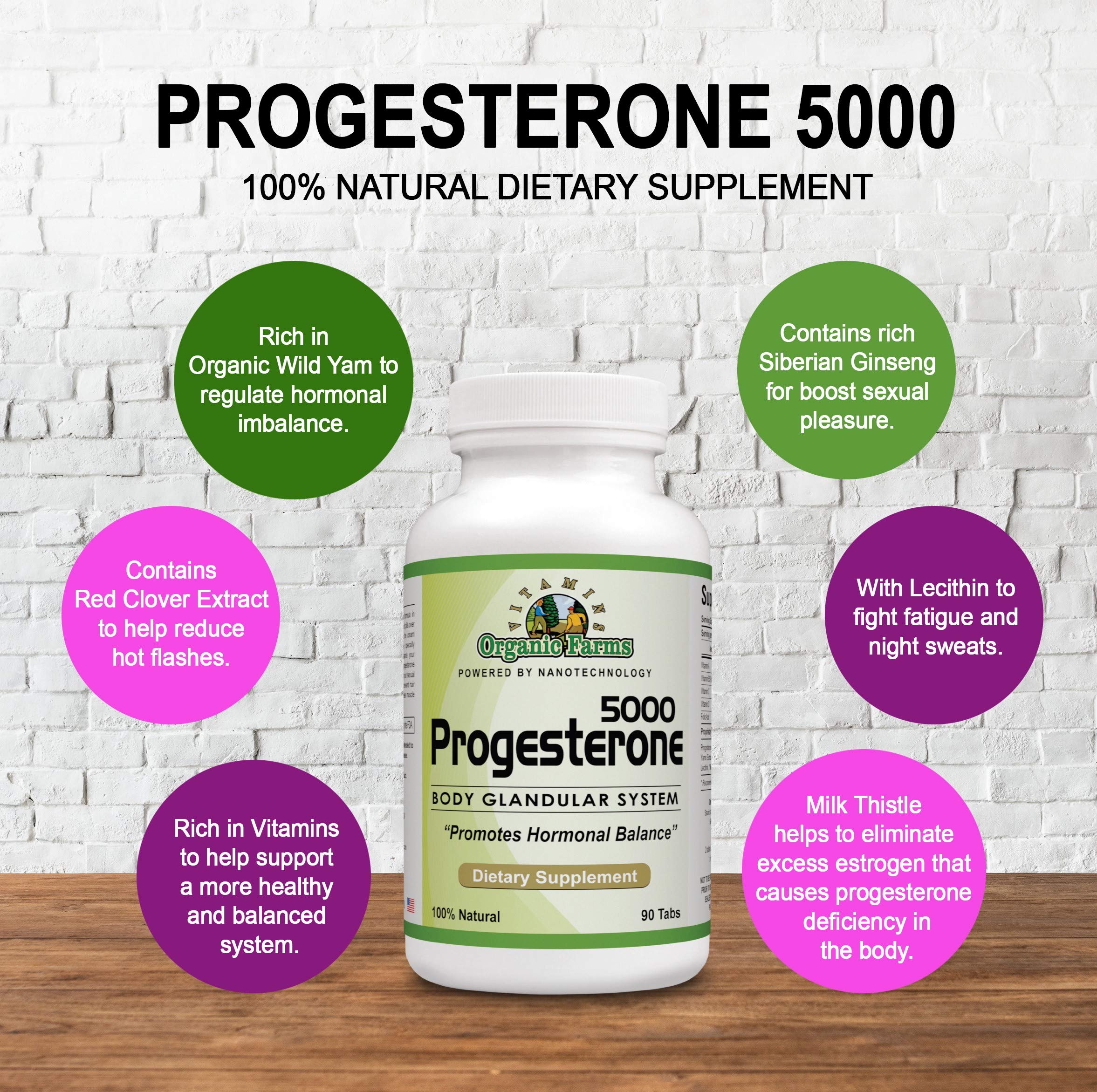 Organic Farm Vitamins Progesterone 5000 - Body glandular System Dietary Supplement, 100% Natural Progesterone Pills - Formula to Balance Hormones - progesterone Supplement, 90 Tablets Organic Farms VitaminsAu supplements