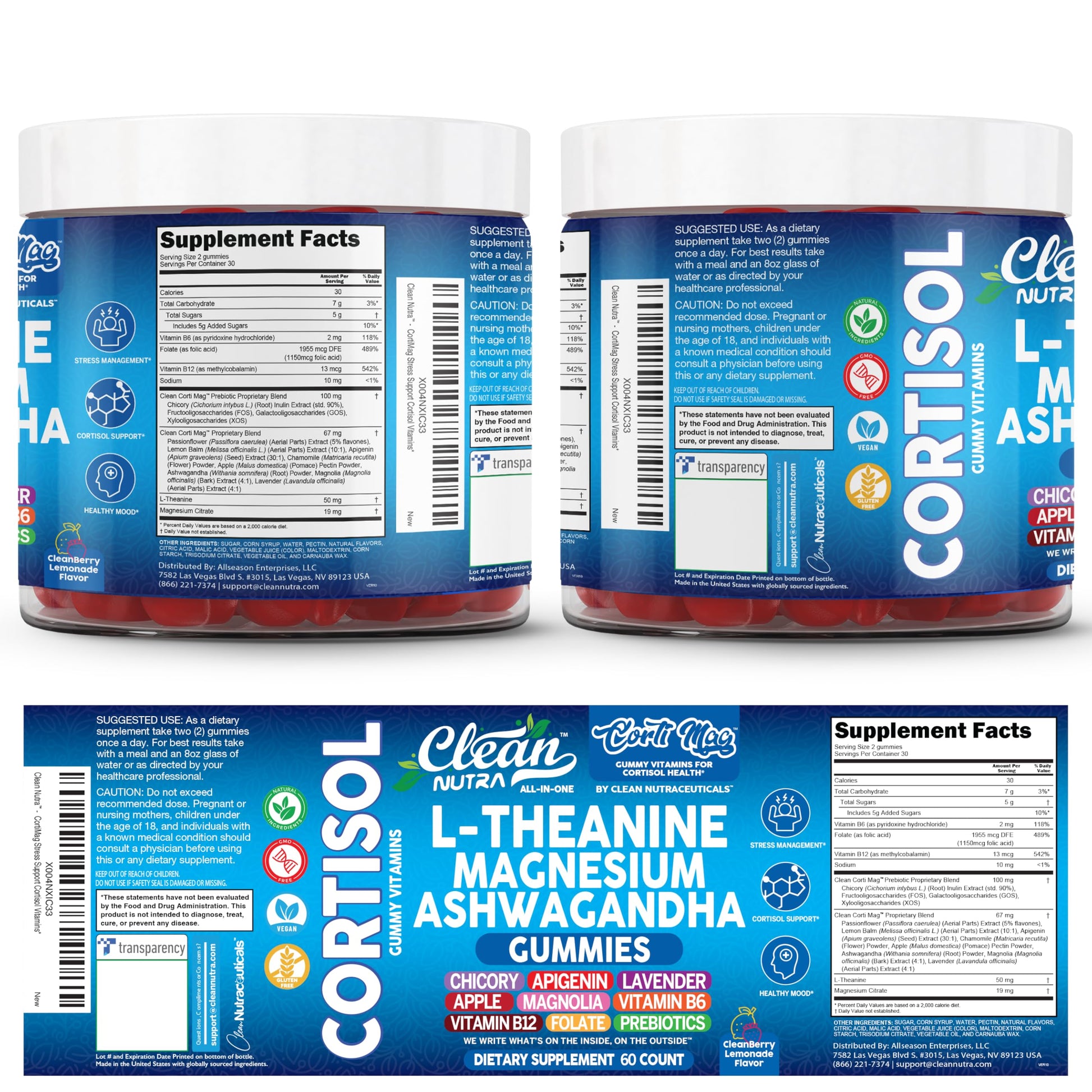 Clean Nutra Cortisol Supplement Gummies L-Theanine Magnesium Ashwagandha Apigenin Vitamin B6 Sleep and Calm Support Lavender Chicory Prebiotic Advanced Gummy Formula Clean NutraceuticalsAu supplements