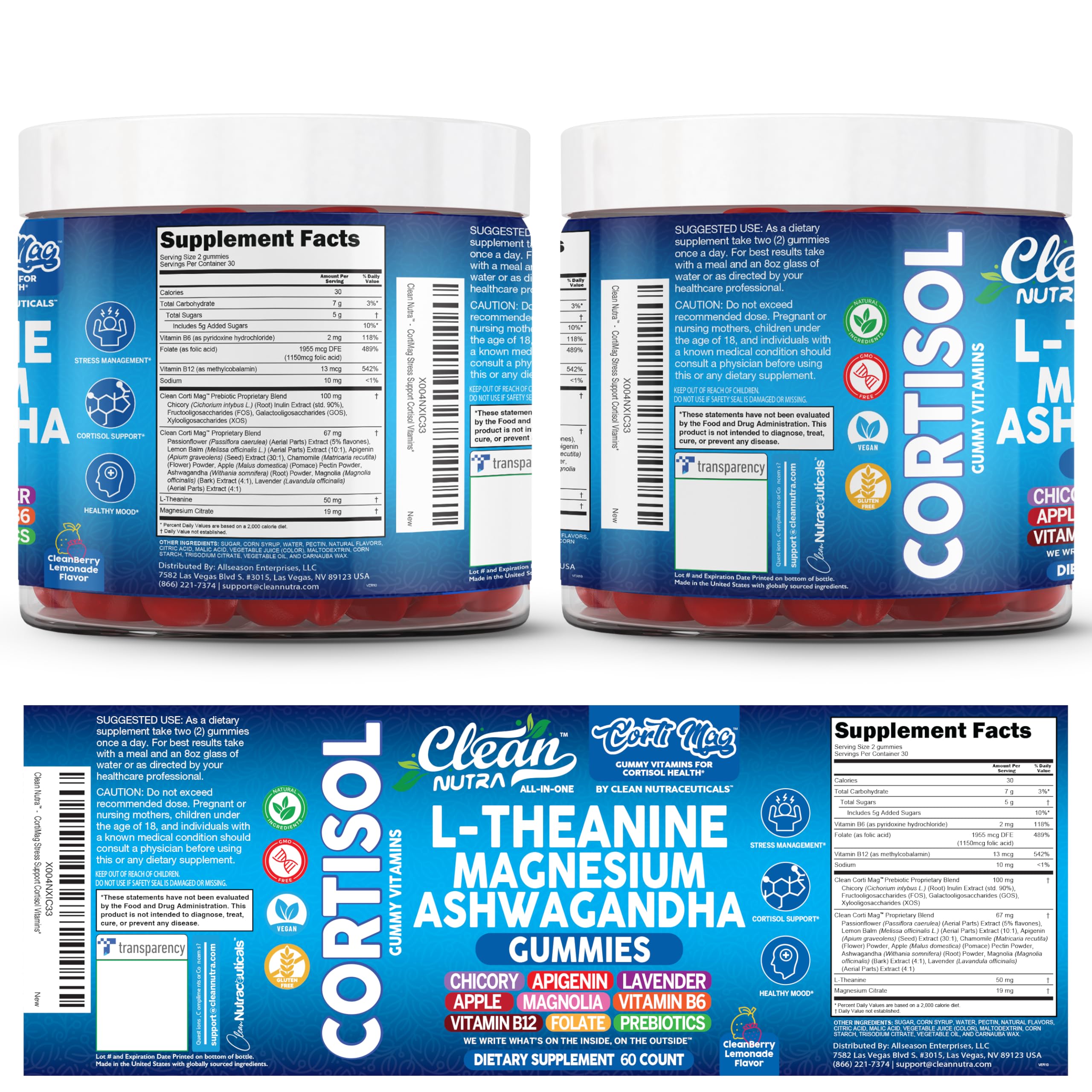 Clean Nutra Cortisol Supplement Gummies L-Theanine Magnesium Ashwagandha Apigenin Vitamin B6 Sleep and Calm Support Lavender Chicory Prebiotic Advanced Gummy Formula Clean NutraceuticalsAu supplements
