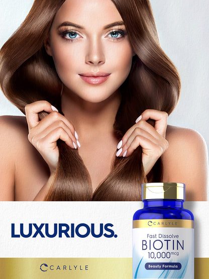 Carlyle Biotin 10000mcg | 250 Fast Dissolve Tablets | Max Strength | Vegetarian, Non-GMO, Gluten Free Supplement CarlyleUS supplements