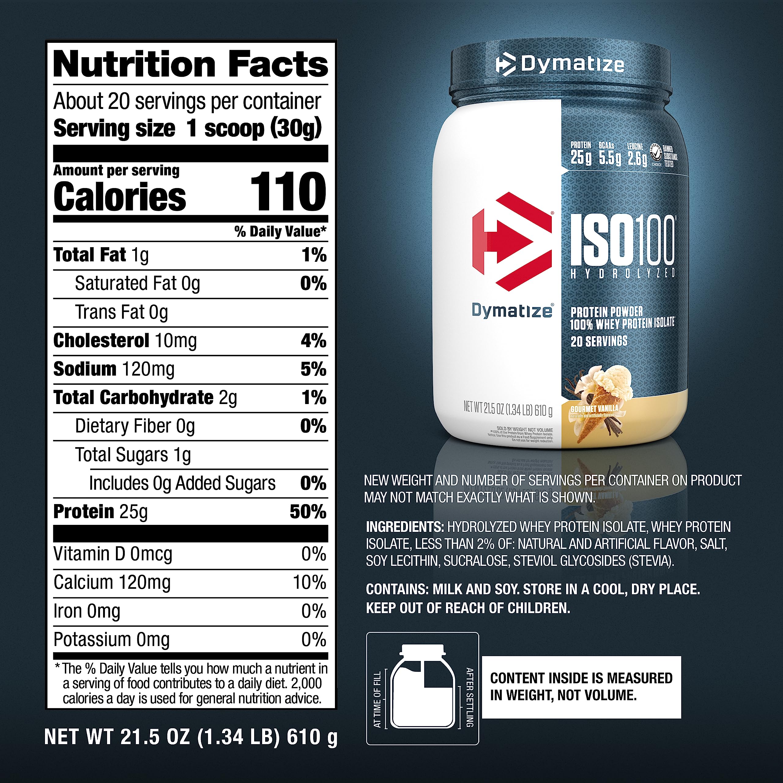 Dymatize ISO100 Hydrolyzed Protein Powder, 100% Whey Isolate , 25g of Protein, 5.5g DymatizeUS supplements