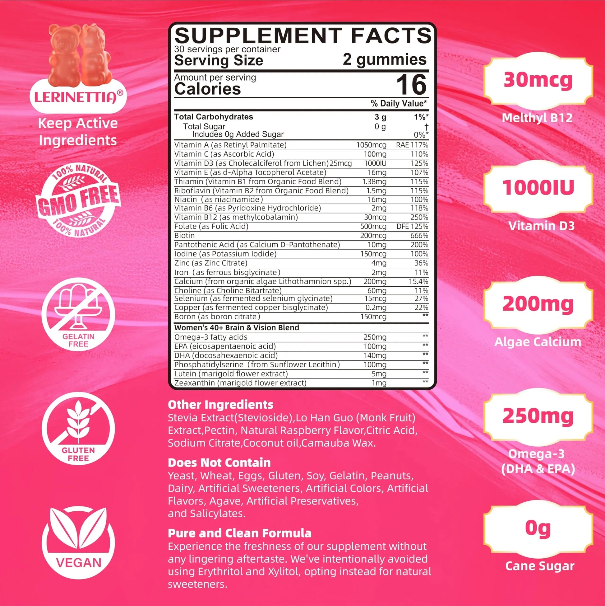 Multivitamin for Women Gummies for 40+ with Omega-3, Niacinamide, B-Complex, Lutein, Iron, Choline, Phosphatidylserine, Vitamin D3 LerinettiaAu supplements