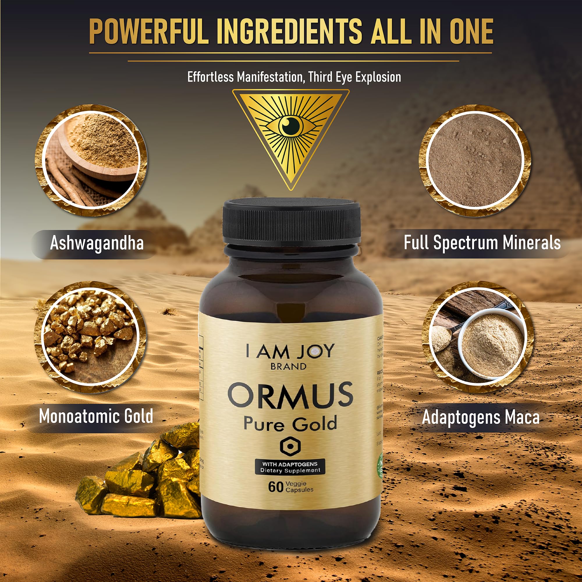 I Am Joy co. Ormus Gold Capsules Monoatomic Elements with Adaptogens Maca and Ashwaganda | May Help Balance Mood, Decalcify Pineal Gland, Repair DNA, Enhance Relaxation - 60 Vegan Capsules I Am Joy co.Au supplements