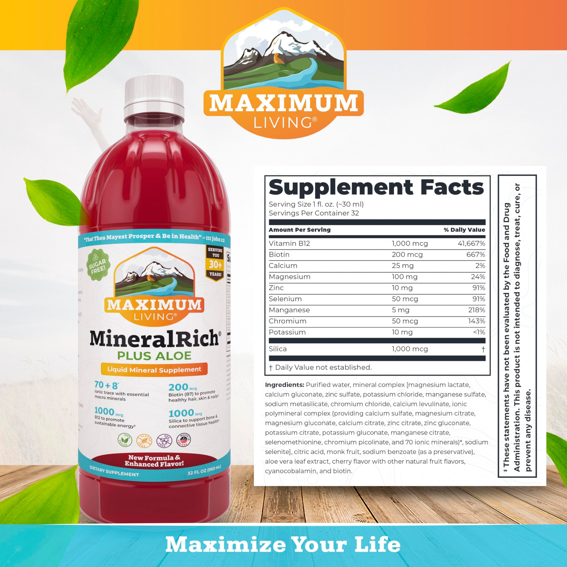 Maximum Living MineralRich Minerals Supplement with Aloe - Liquid Blend of Vitamins and Trace Minerals - 32 oz Maximum LivingAu supplements