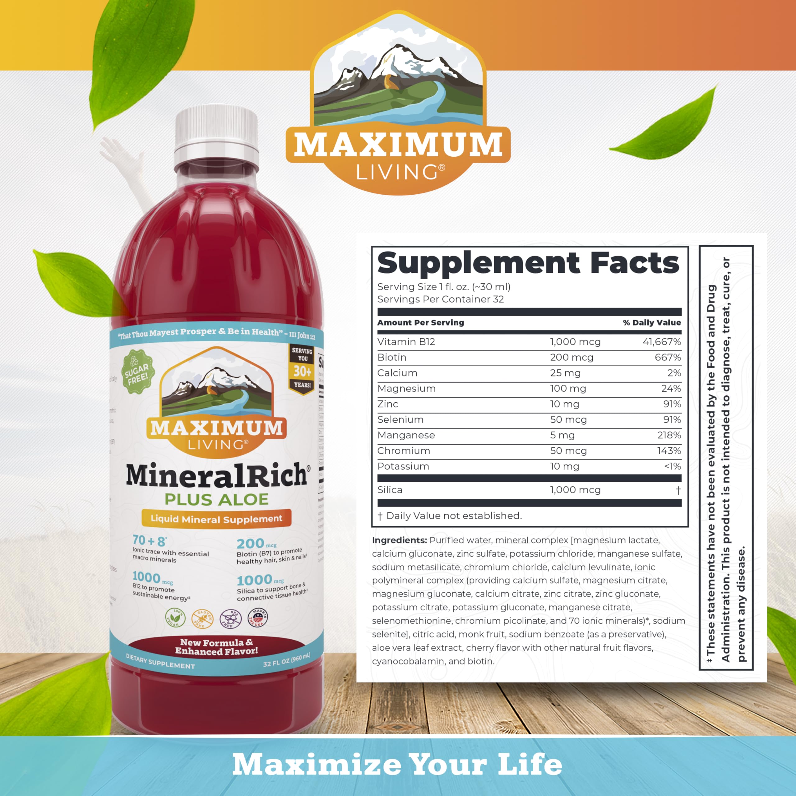 Maximum Living MineralRich Minerals Supplement with Aloe - Liquid Blend of Vitamins and Trace Minerals - 32 oz Maximum LivingAu supplements