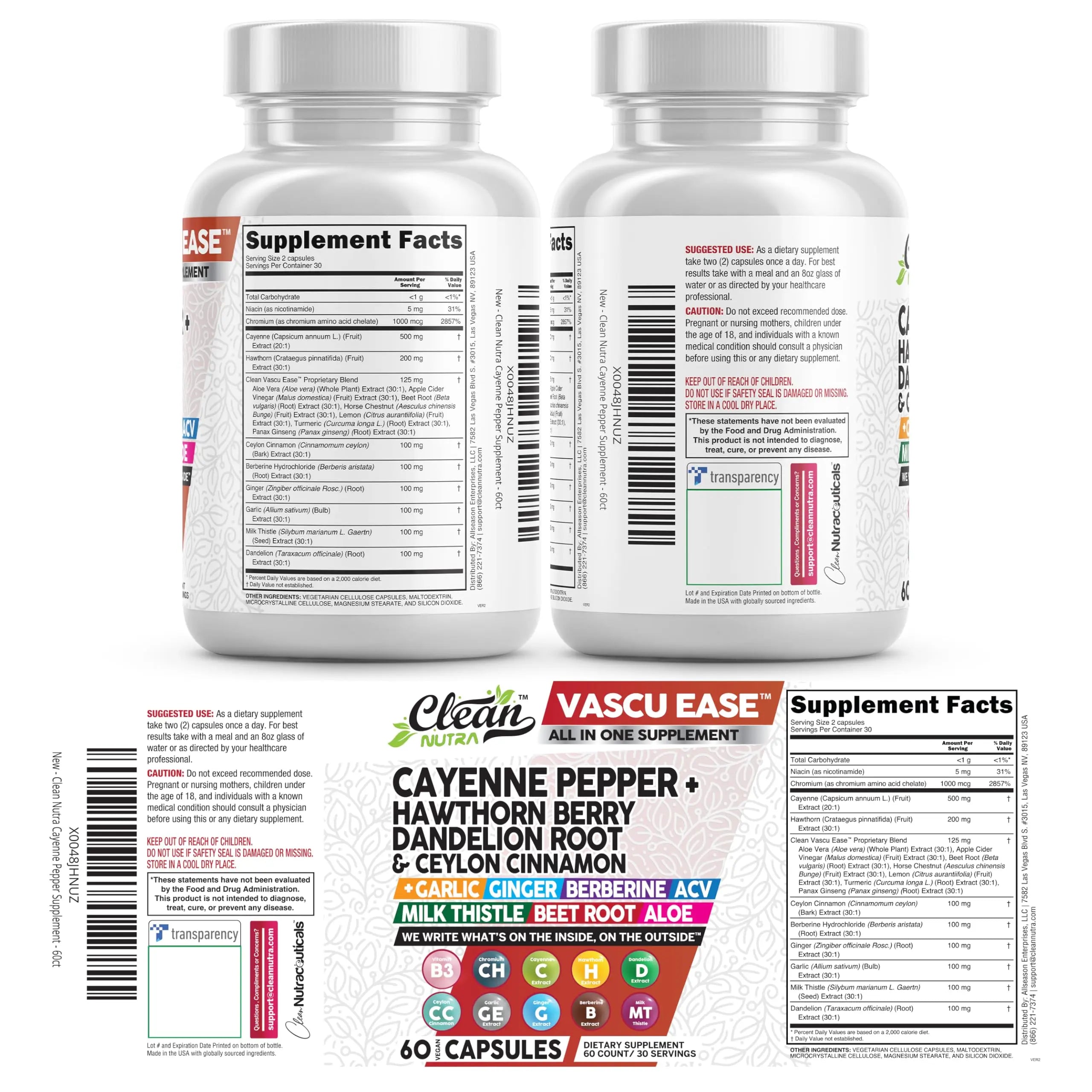 Clean Nutra Cayenne Pepper Capsules Supplement with Hawthorn Berry, Dandelion Root, Ceylon Cinnamon, Garlic, Ginger, Berberine, Apple Cider Vinegar, Milk Thistle, Beet Root, Aloe Vera Pills & More Clean Nutraceuticalsnz supplements