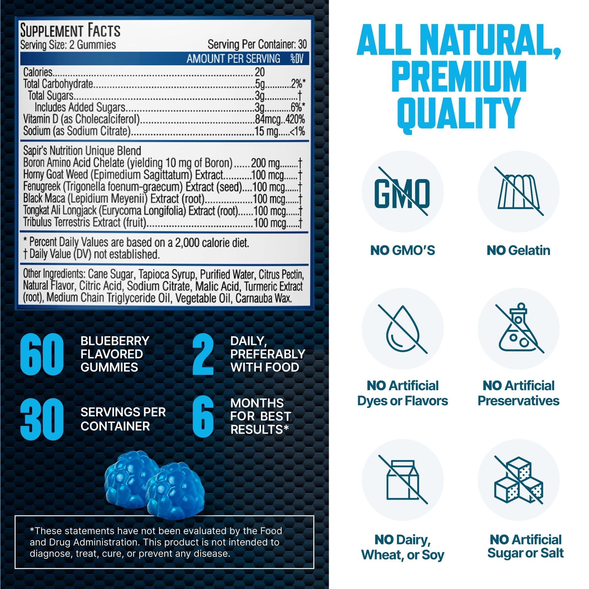 Testosterone Booster Gummies, Male Enhancing Supplement, Add 2 in” Enlargement Gummies for Men , Male Enhancement Chews Energy, Strength, Stamina, Endurance, Performance, Natural Blue Berry Chews Sapir's NutritionAu supplements
