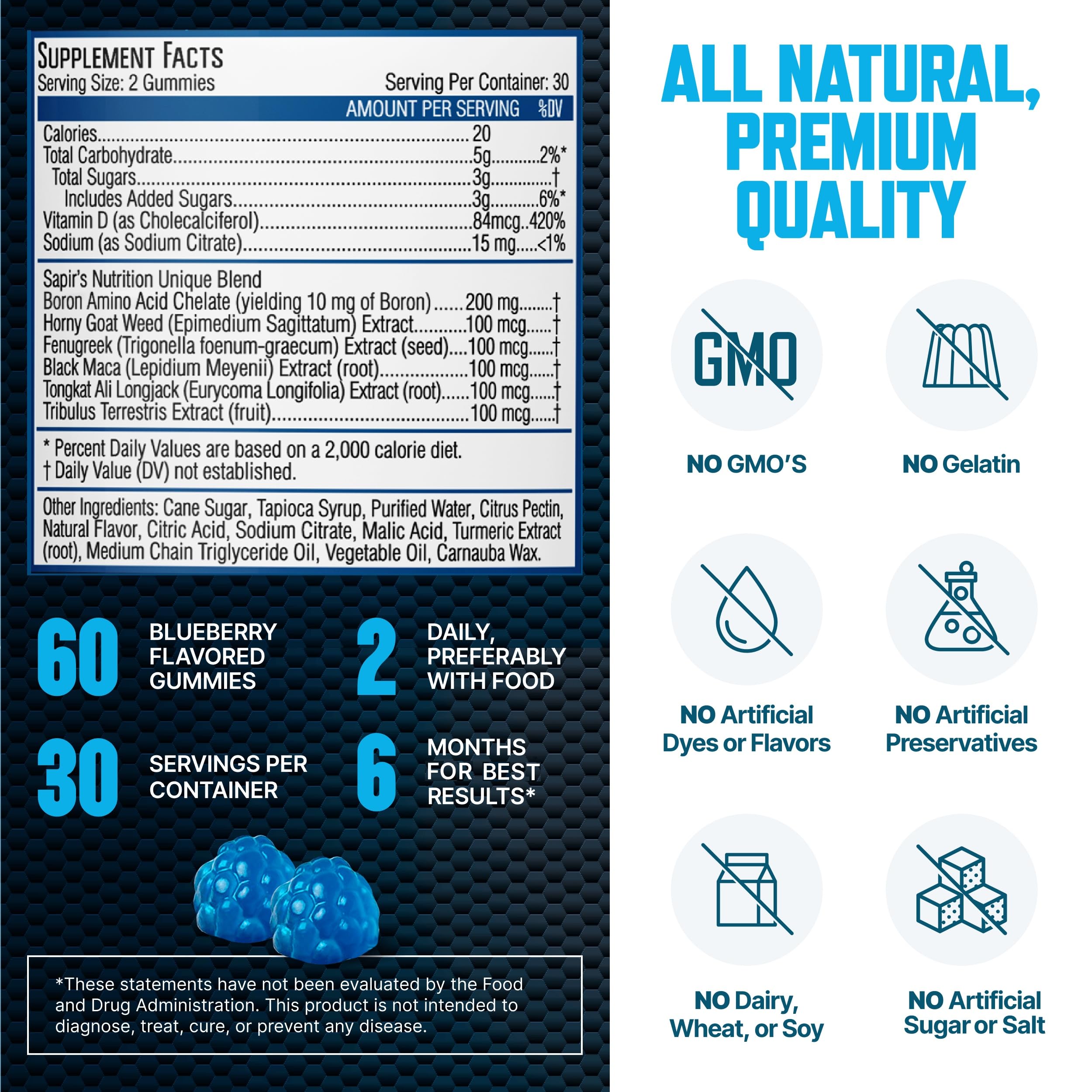 Testosterone Booster Gummies, Male Enhancing Supplement, Add 2 in” Enlargement Gummies for Men , Male Enhancement Chews Energy, Strength, Stamina, Endurance, Performance, Natural Blue Berry Chews Sapir's NutritionAu supplements