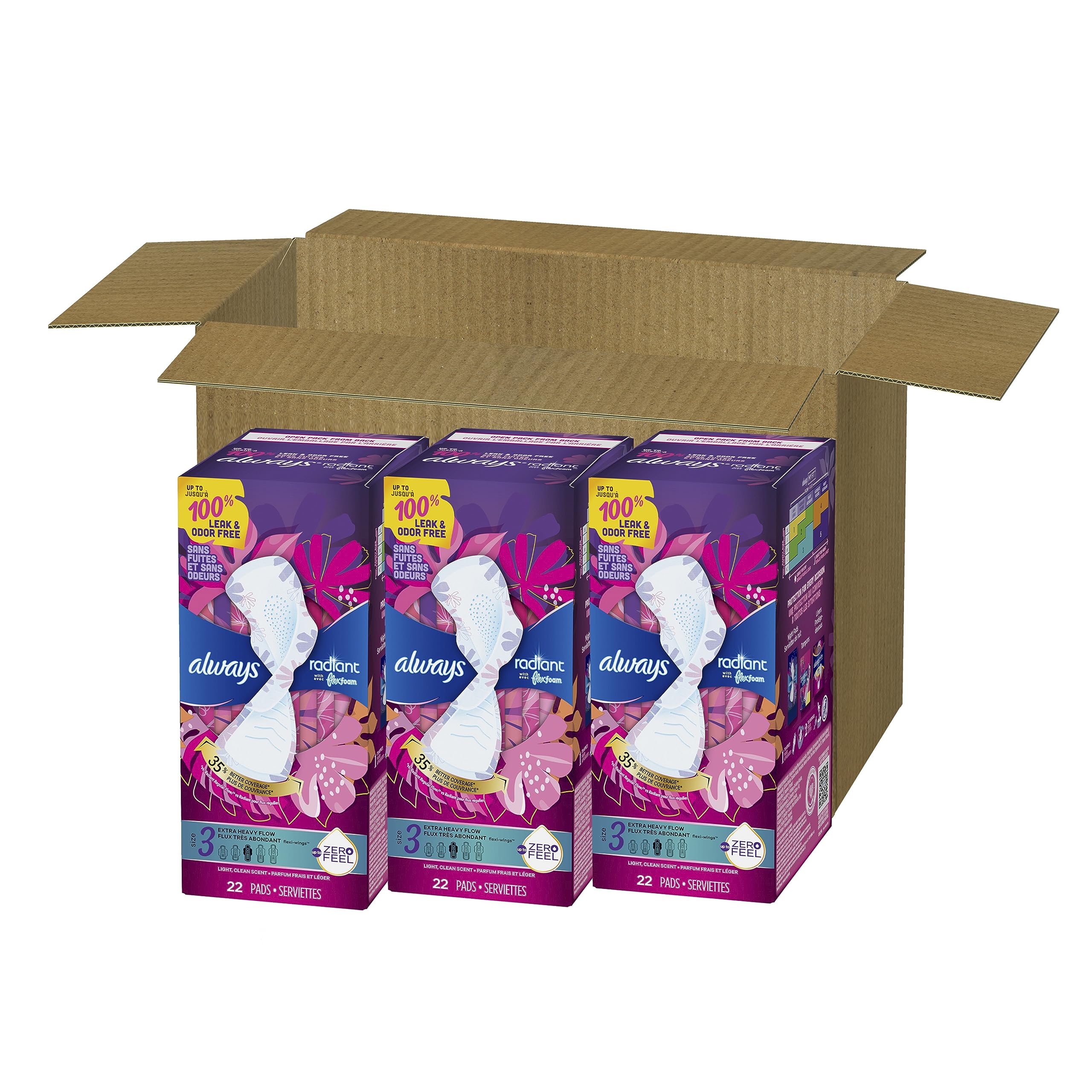 Always Radiant Feminine Pads For Women, Size 3 Extra Heavy Absorbency, With Flexfoam AlwaysAu supplements