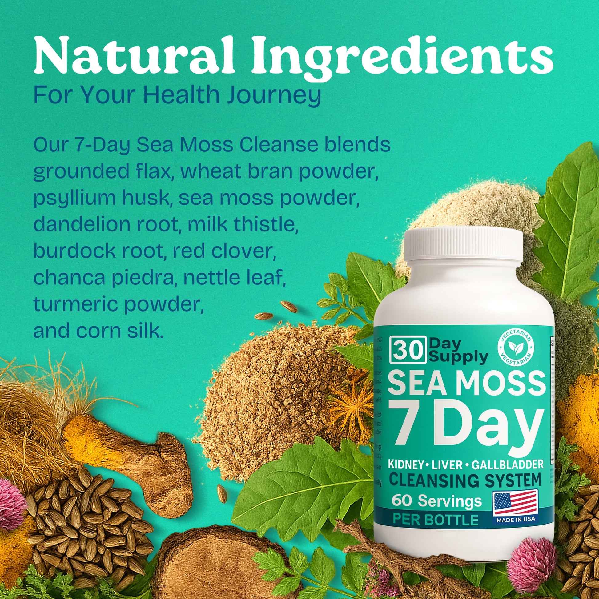 Atlantic Naturals Sea Moss Capsules – 7 Day Herbal Blend for Liver & Gallbladder Wellness – with Dandelion Root, Milk Thistle, Burdock Root, Red Clover & Chanca Piedra – 180 Count Sea Moss Capsules Atlantic NaturalsAu supplements