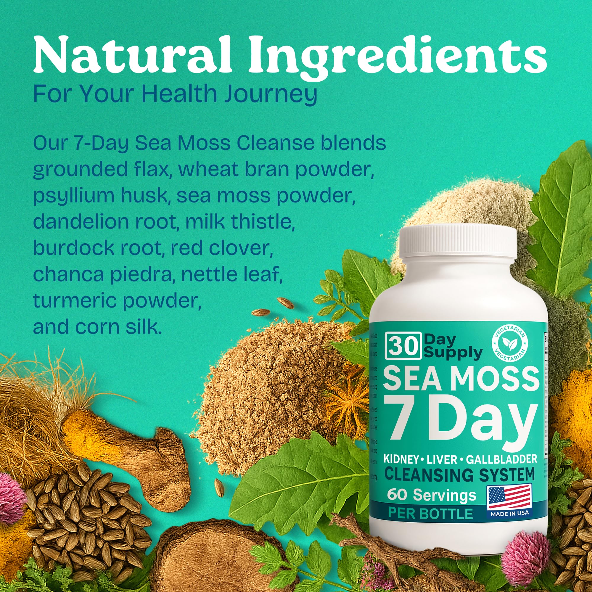 Atlantic Naturals Sea Moss Capsules – 7 Day Herbal Blend for Liver & Gallbladder Wellness – with Dandelion Root, Milk Thistle, Burdock Root, Red Clover & Chanca Piedra – 180 Count Sea Moss Capsules Atlantic NaturalsAu supplements