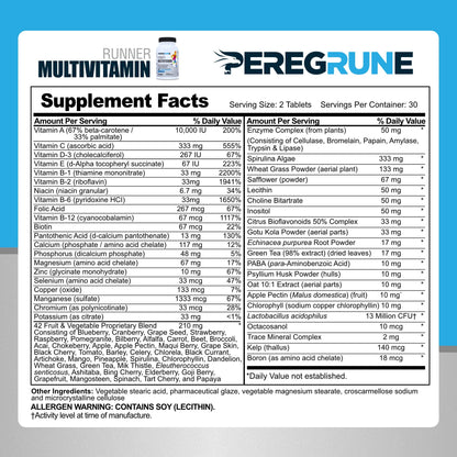 PEREGRUNE Runner Multivitamin & Omega 3 Bundle (1 Month Supply) | Antioxidants for Health & Recovery | Vitamin B Complex for Endurance, Energy, VO2 Max | Joints & Heart: 1,000mg Fish Oil PEREGRUNEUS supplements