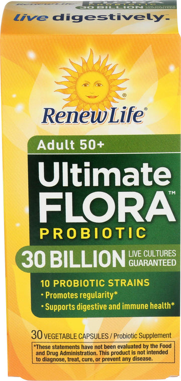 Renew Life Probiotic Adult 50 Plus Probiotic Capsules, Daily Supplement Supports Urinary, Digestive and Immune Health, L. Rhamnosus GG, Dairy, Soy and gluten-free, 30 Billion CFU, 30 Count Renew LifeAu supplements