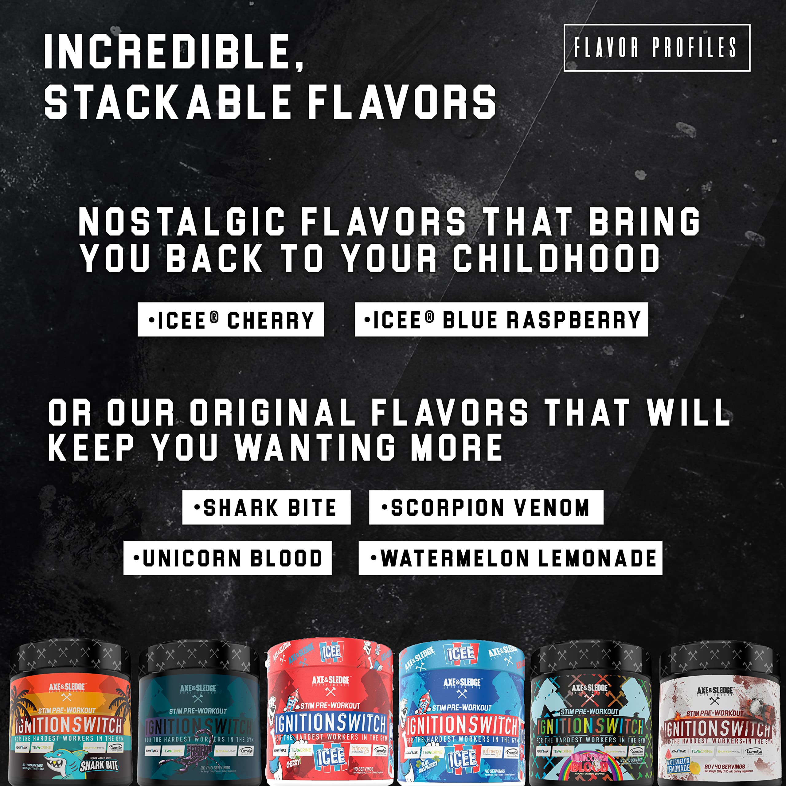 Ignition Switch Pre-Workout with CarnoSyn, TeaCrine, Infinergy, and AgmaMax, Long Lasting Axe & SledgeAu supplements