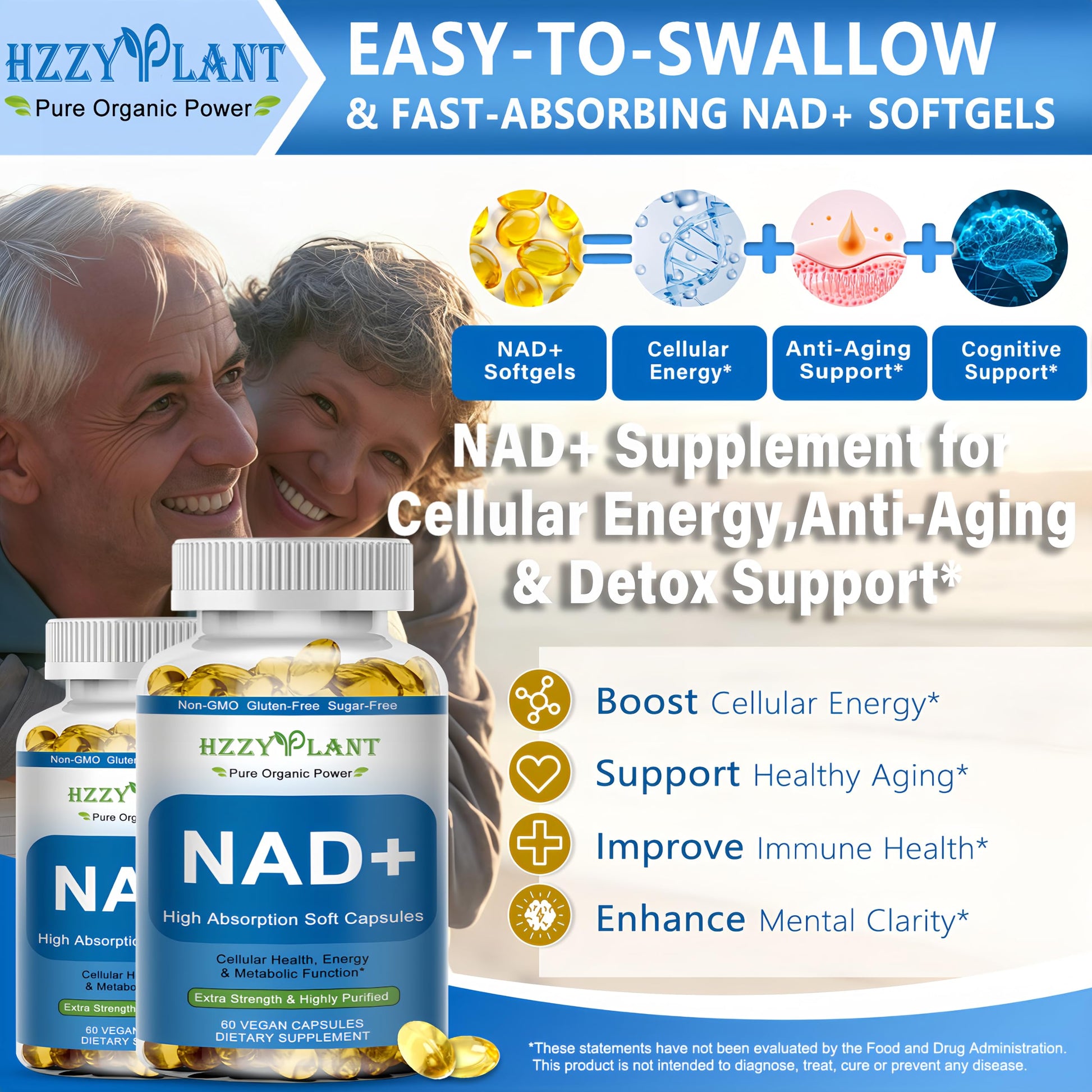 HZZYPLANT NAD+ Supplement, High Absorption NAD Supplements for Women for Cellular Energy Immune Focus Health, NAD Resveratrol Softgel Capsules, NAD Liquid Softgels Supplement, Non-GMO, 2 Month Supply HZZYPLANTAu supplements