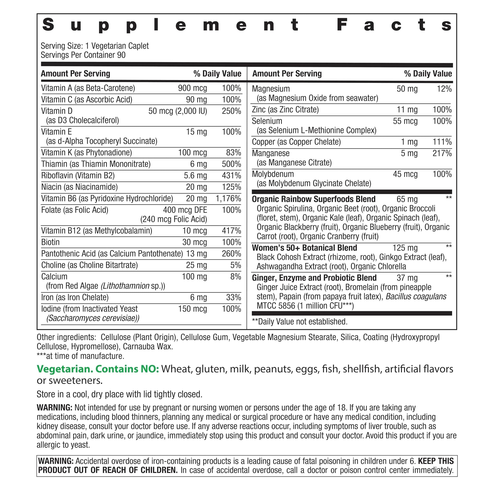 Rainbow Light Womens One + Multivitamin 50 Plus | 90 Caplets | Supports Menopause | Real Food Nutrients, Digestive Enzymes & Probiotics Rainbow LightAu supplements