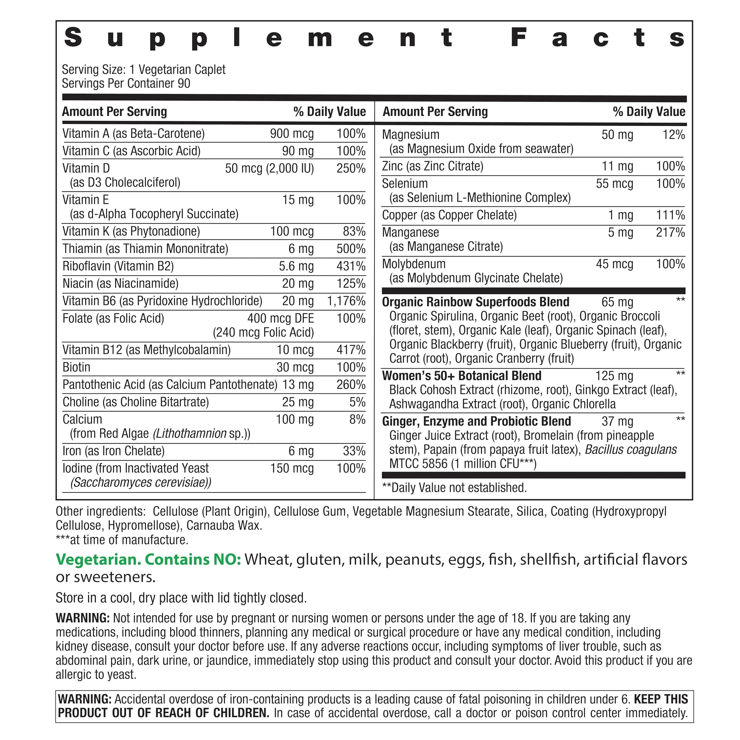 Rainbow Light Womens One + Multivitamin 50 Plus | 90 Caplets | Supports Menopause | Real Food Nutrients, Digestive Enzymes & Probiotics Rainbow LightAu supplements