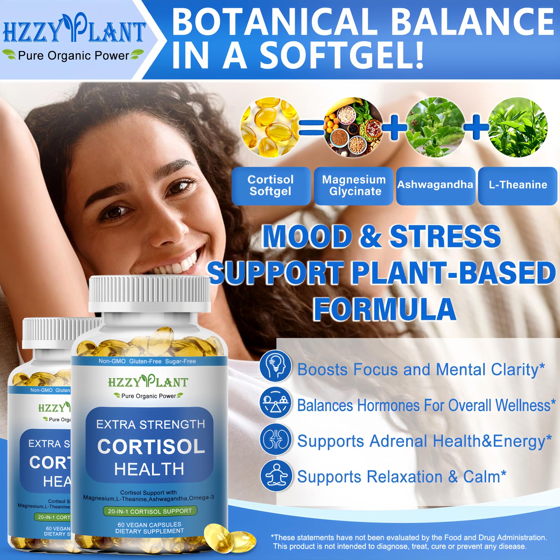 Cortisol Supplements for Women and Men Softgels with Phosphatidylserine Magnesium Ashwagandha L-Theanine,High Absorption Cortisol Detox Capsules for Sleep Relaxation Stress Relief,Non-GMO,60 Servings HZZYPLANTAu supplements