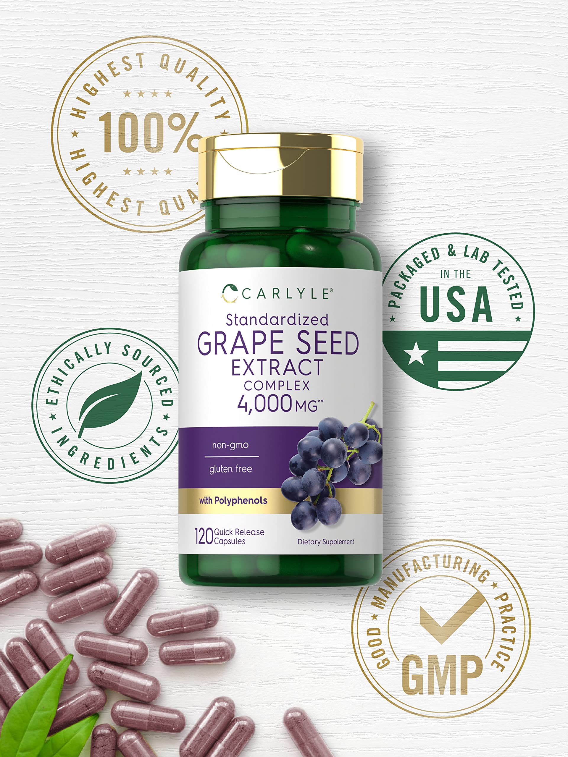 Carlyle Grape Seed Extract 4,000mg | 120 Quick Release Capsules | Standardized Extract CarlyleAu supplements