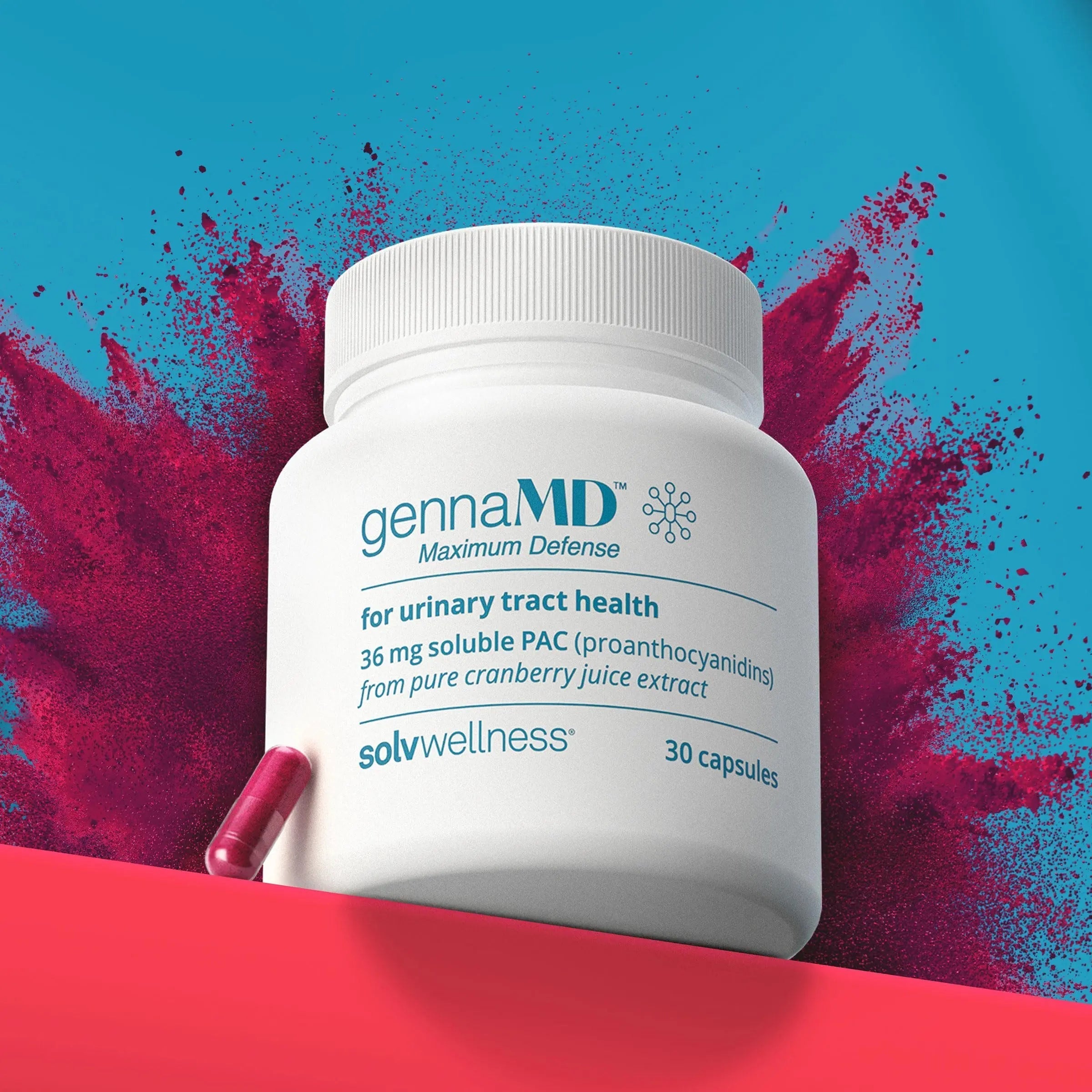 Solv Wellness GennaMD - Maximum UTI Defense - 36 mg Soluble PAC from 100% Cranberry Juice Extract - Highest PAC Concentration in a Small, Easy-to-Swallow Capsule - 30 Capsules Solv WellnessAu supplements