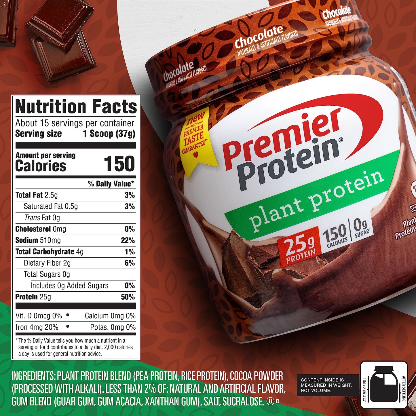 Premier Protein Powder Plant Protein, Chocolate, 25g Plant-Based Protein, 0g Sugar Premier ProteinUS supplements