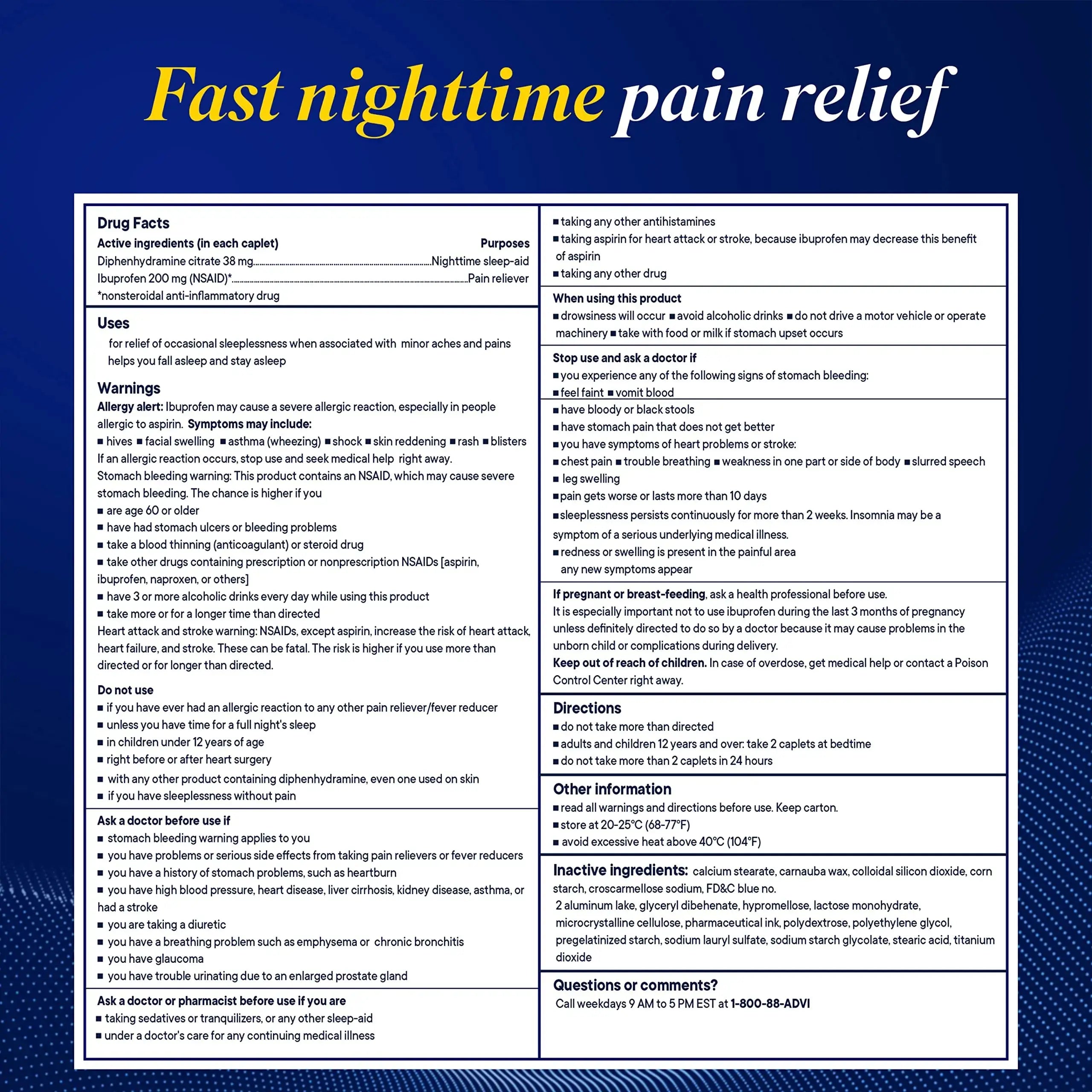 Advil PM Pain Reliever and Nighttime Sleep Aid, Pain Medicine with Ibuprofen for Pain Relief and Diphenhydramine Citrate for a Sleep Aid - 40 Coated Caplets AdvilAu supplements