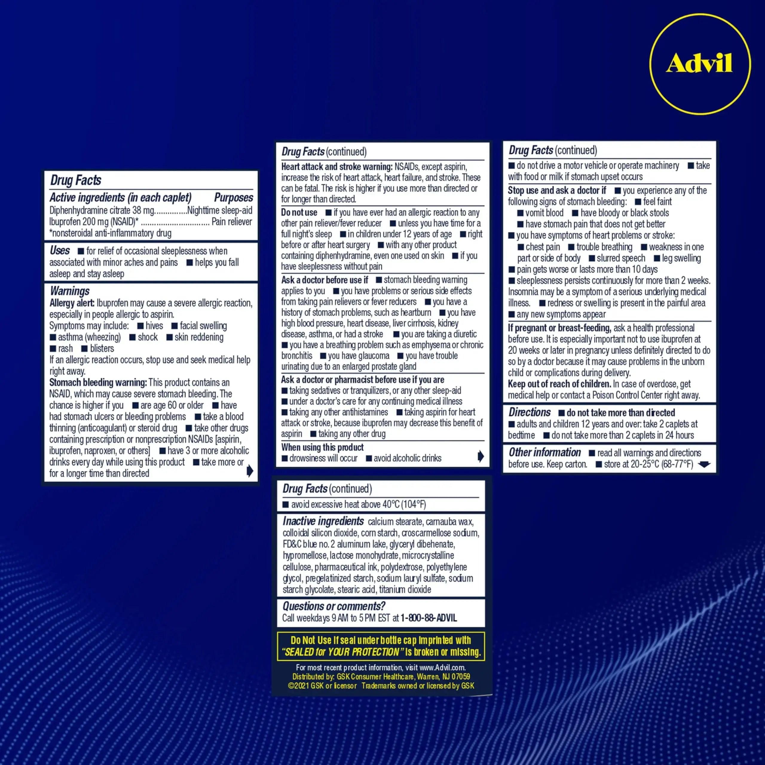 Advil PM Pain Reliever and Nighttime Sleep Aid, Pain Medicine with Ibuprofen for Pain Relief and Diphenhydramine Citrate for A Sleep Aid - 120 Coated Caplets (Pack of 2) AdvilAu supplements