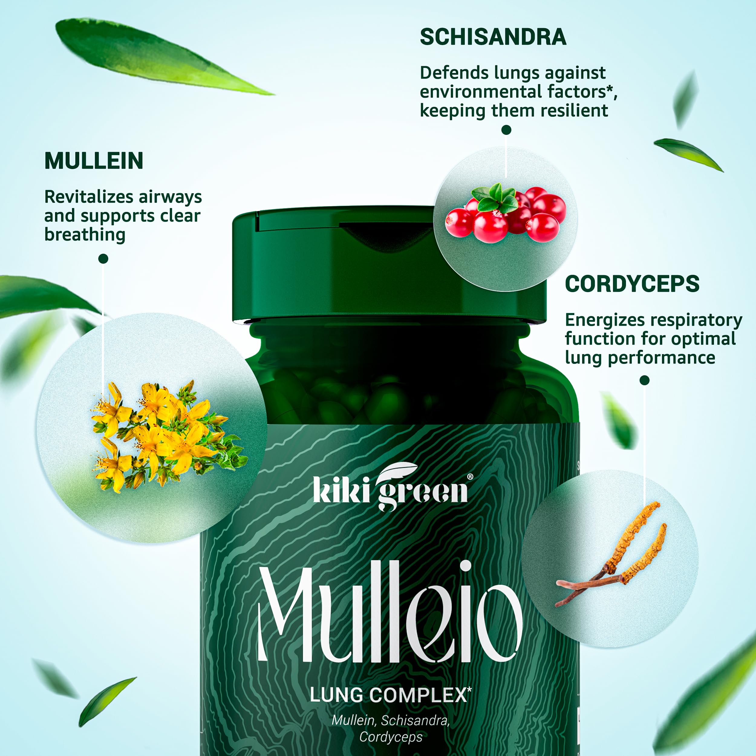 KIKI Green MULLEIO Lung Health Capsules: Herbal Supplement for Lung Cleanse, Better KIKI GreenUS supplements