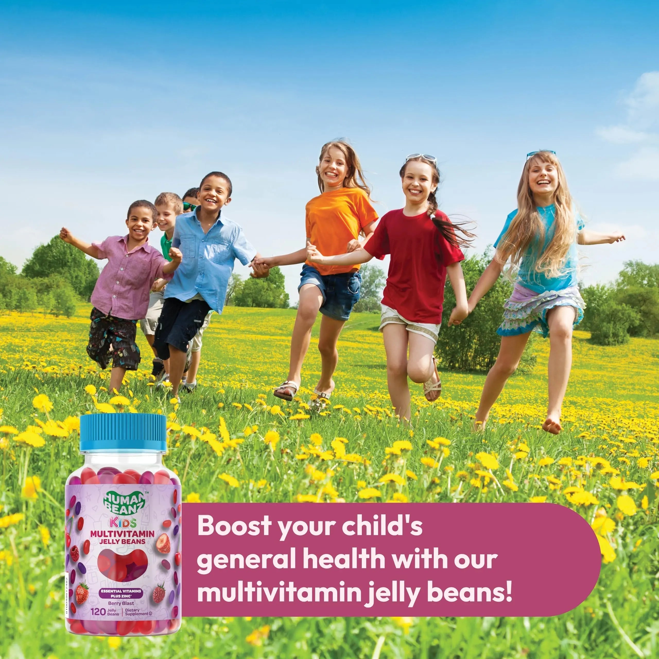 Human Beanz Multivitamin Jelly Bean Gummies with Zinc for Kids, Immune Support Dietary Supplements, Vegetarian, 120 Berry Blast Jelly Beans, Kosher Human BeanzAu supplements