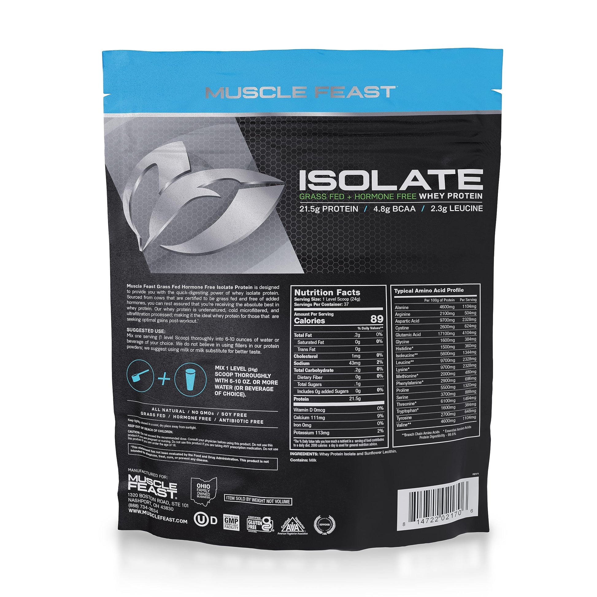 Muscle Feast Grass-Fed Whey Protein Isolate, All Natural Hormone Free Pasture Raised Muscle FeastUS supplements