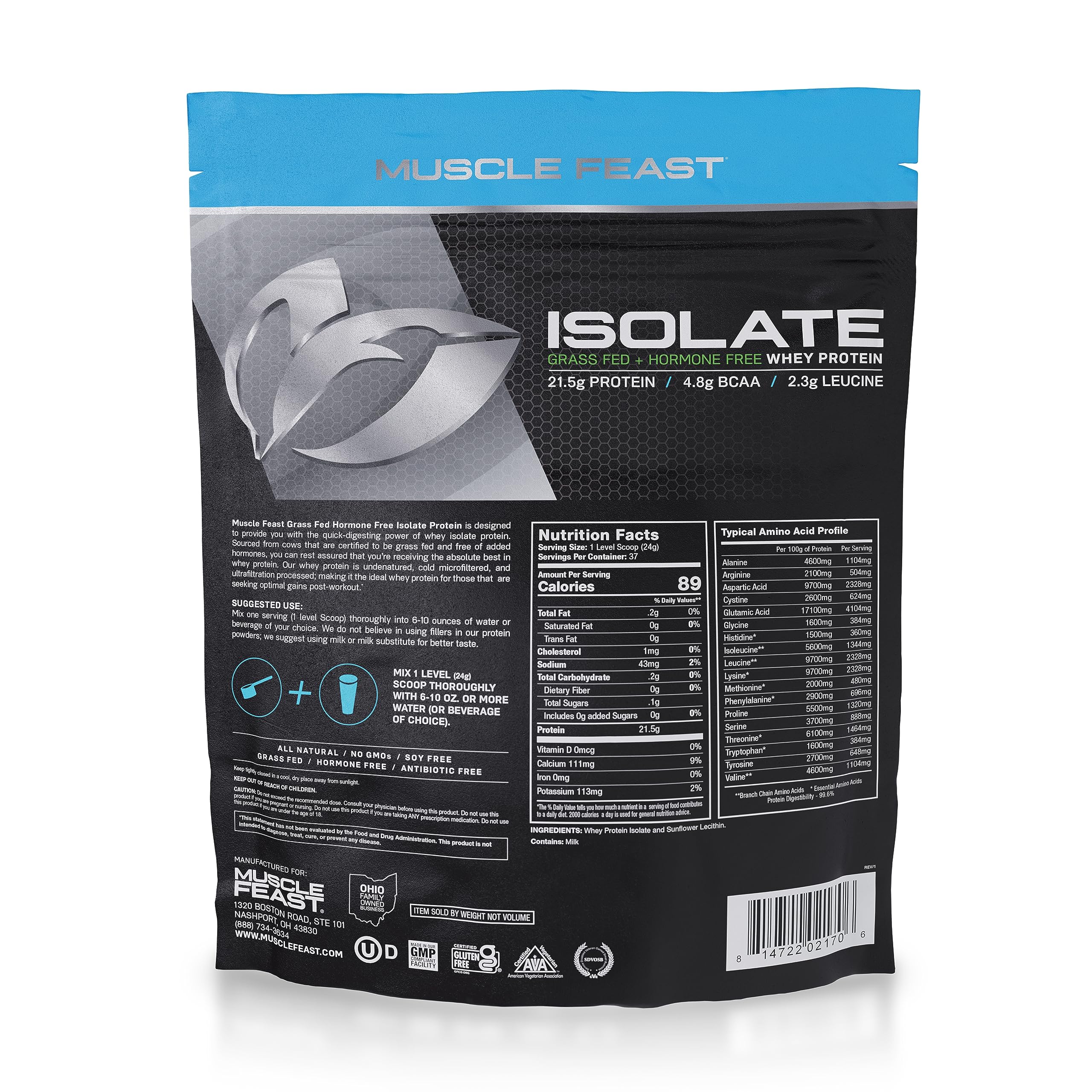 Muscle Feast Grass-Fed Whey Protein Isolate, All Natural Hormone Free Pasture Raised Muscle FeastUS supplements