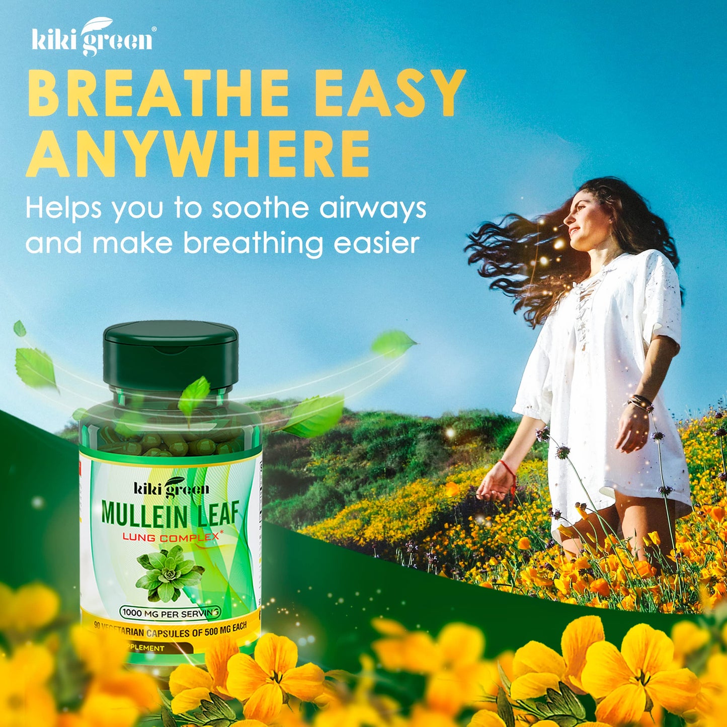 KIKI Green Mullein Leaf Extract Capsules - Herbal Respiratory Supplement - for Lung Cleans KIKI GreenUS supplements