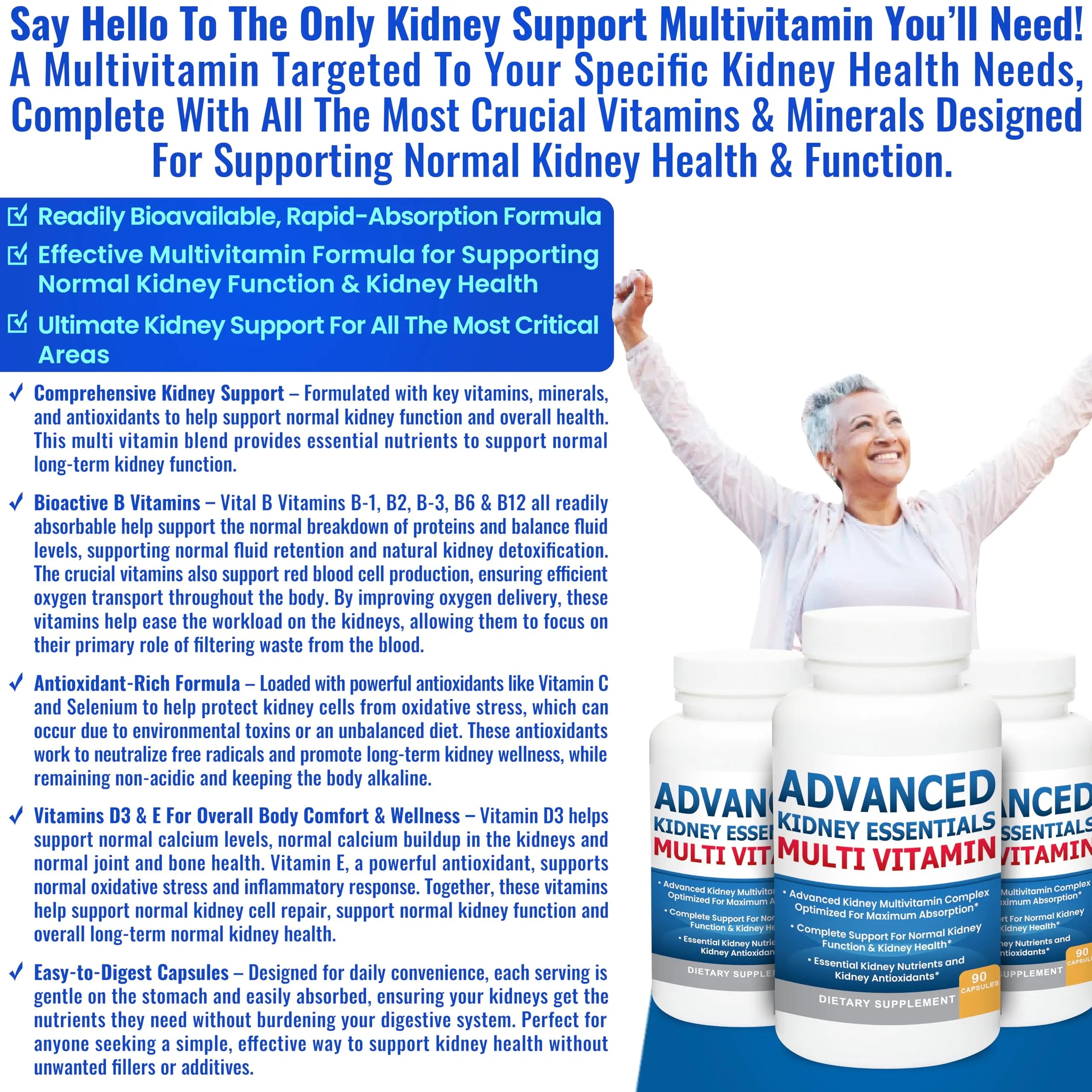 Advanced Kidney Essentials Multivitamin. Kidney Support Supplement for Complete Kidney Health. Kidney Health Supplement Kidney RestoreAu supplements