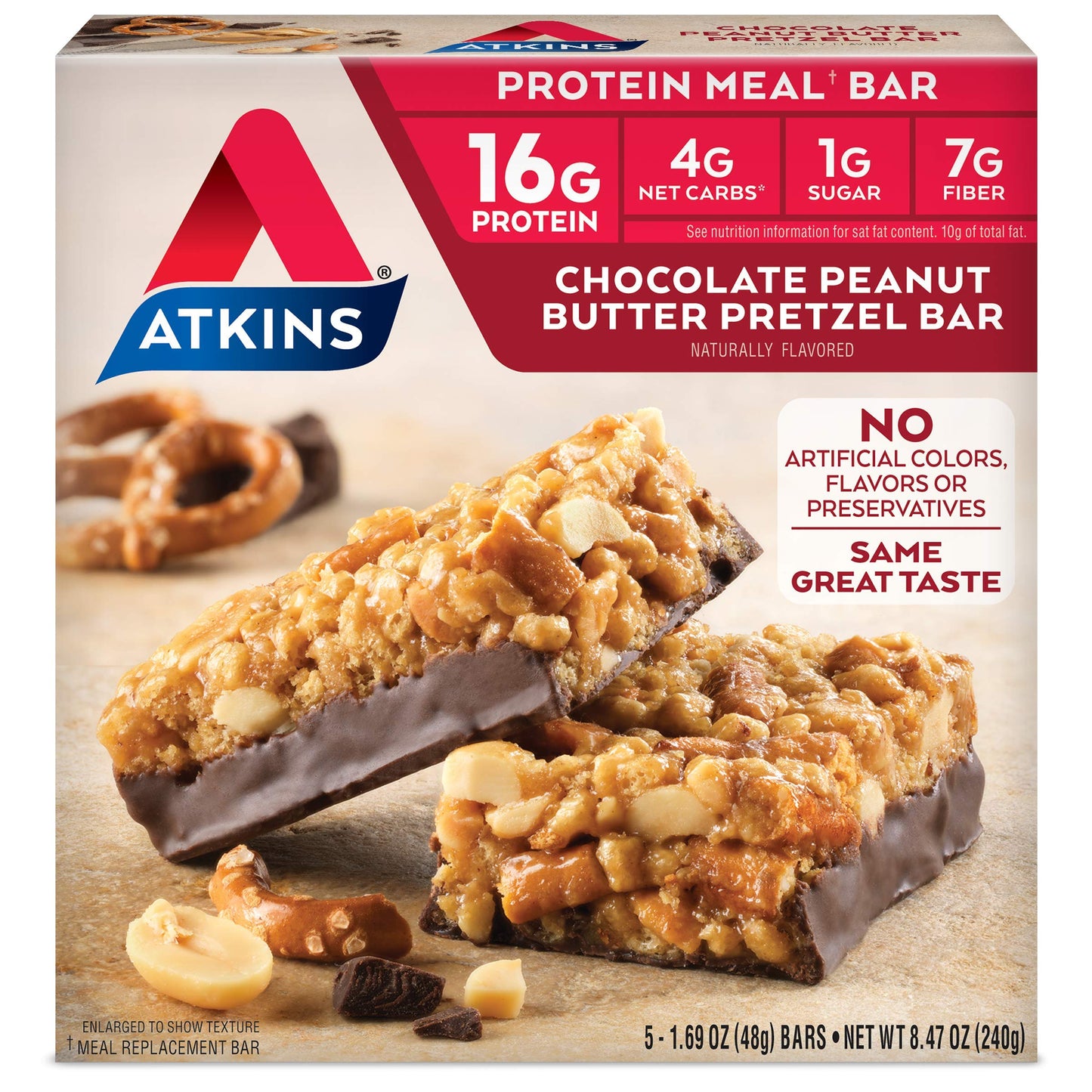 Atkins Chocolate Peanut Butter Pretzel Protein Meal Bar, High Fiber, 16g Protein, 1g Sugar AtkinsUS supplements