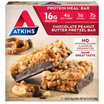 Atkins Chocolate Peanut Butter Pretzel Protein Meal Bar, High Fiber, 16g Protein, 1g Sugar AtkinsUS supplements