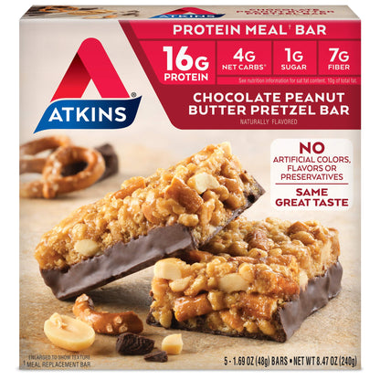 Atkins Chocolate Peanut Butter Pretzel Protein Meal Bar, High Fiber, 16g Protein, 1g Sugar AtkinsUS supplements