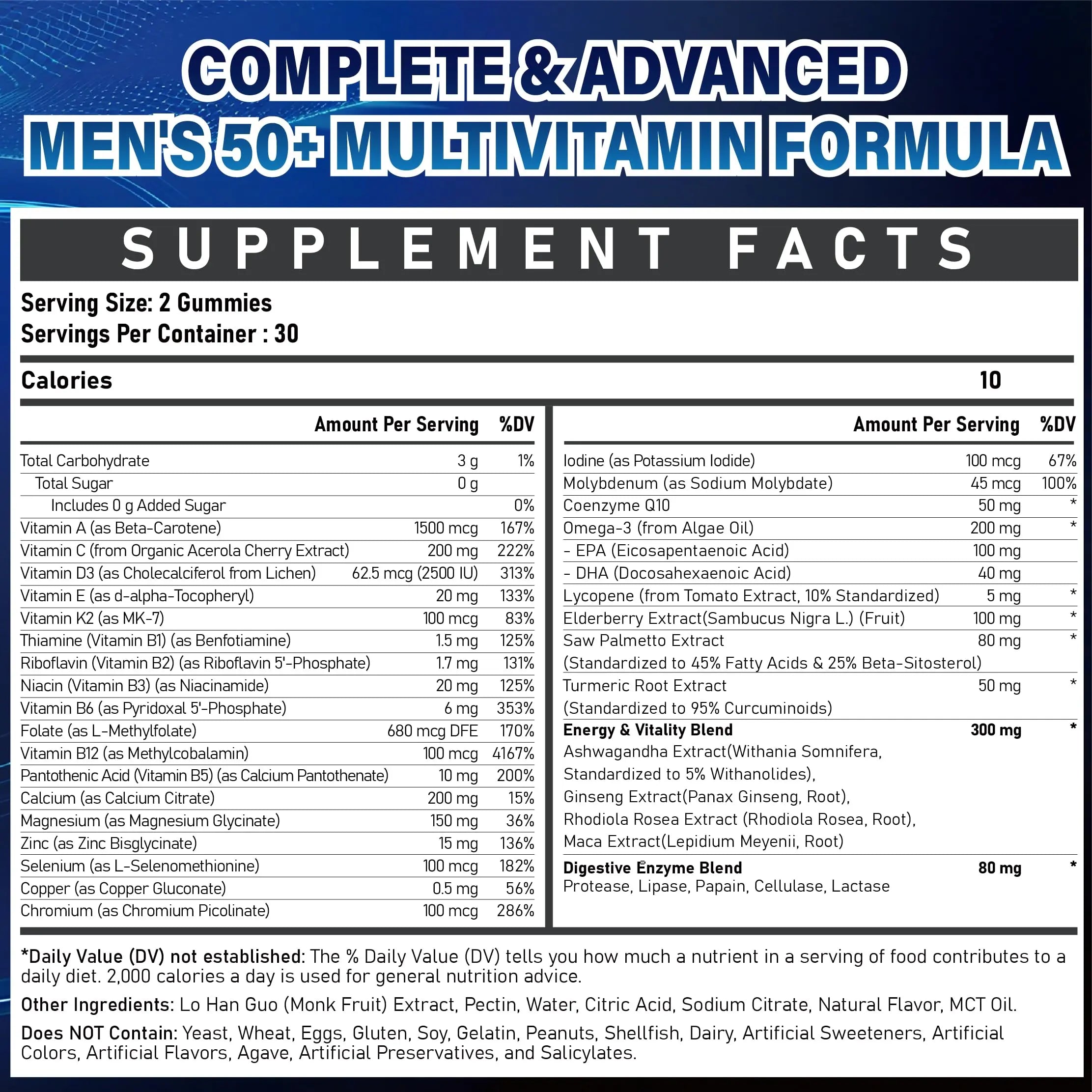 Sugar Free Multivitamin Gummies for Men 50 Plus - Methylated Multivitamin with Omega-3, CoQ10, Elderberry & Turmeric VeyttisyAu supplements