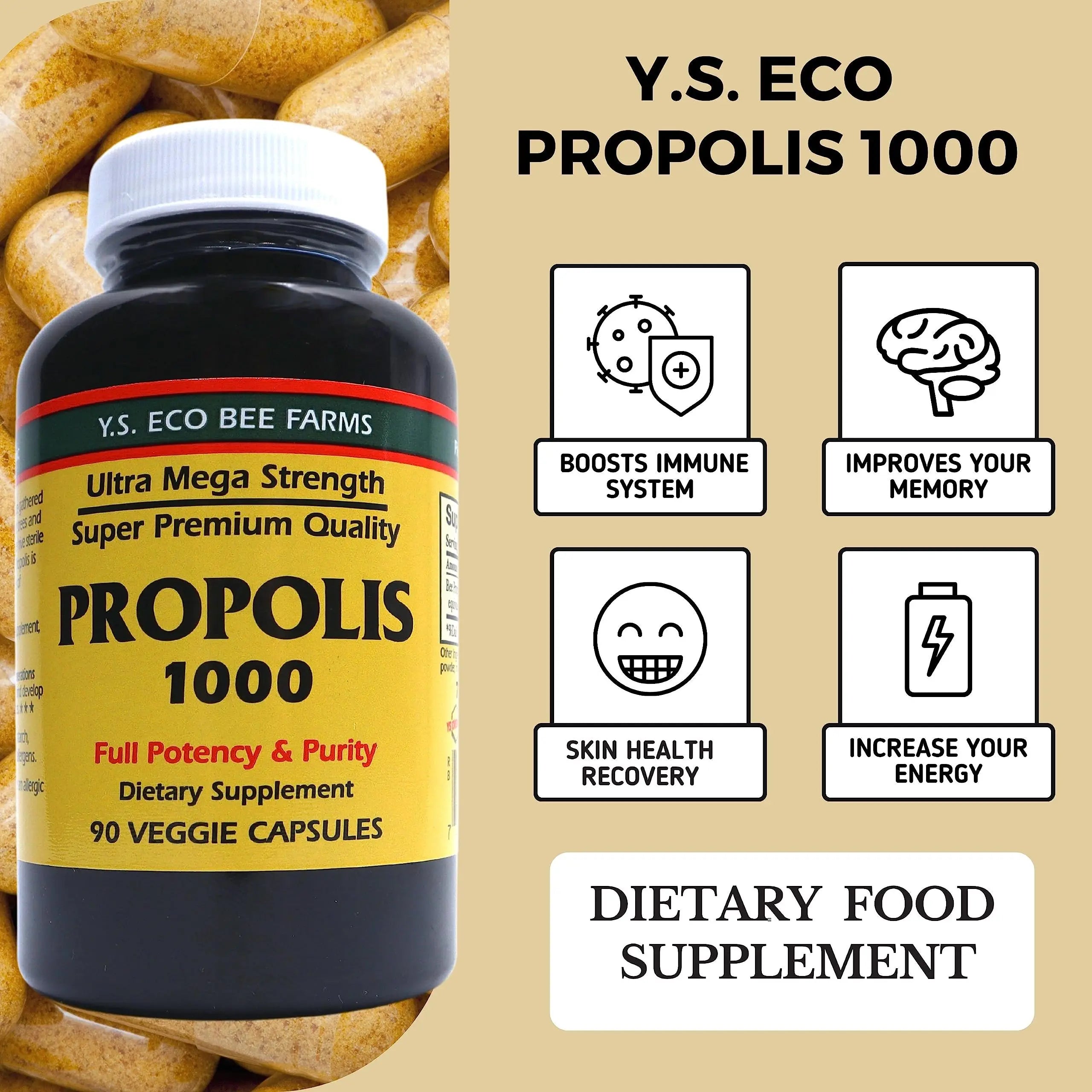 Y.S. Organic Bee Farms Propolis-Raw Unprocessed 1000mg - Your Gateway to Wellness - 90 Capsules with Bonus worldwidenutrition Multi Purpose Key Chain Worldwide NutritionAu supplements