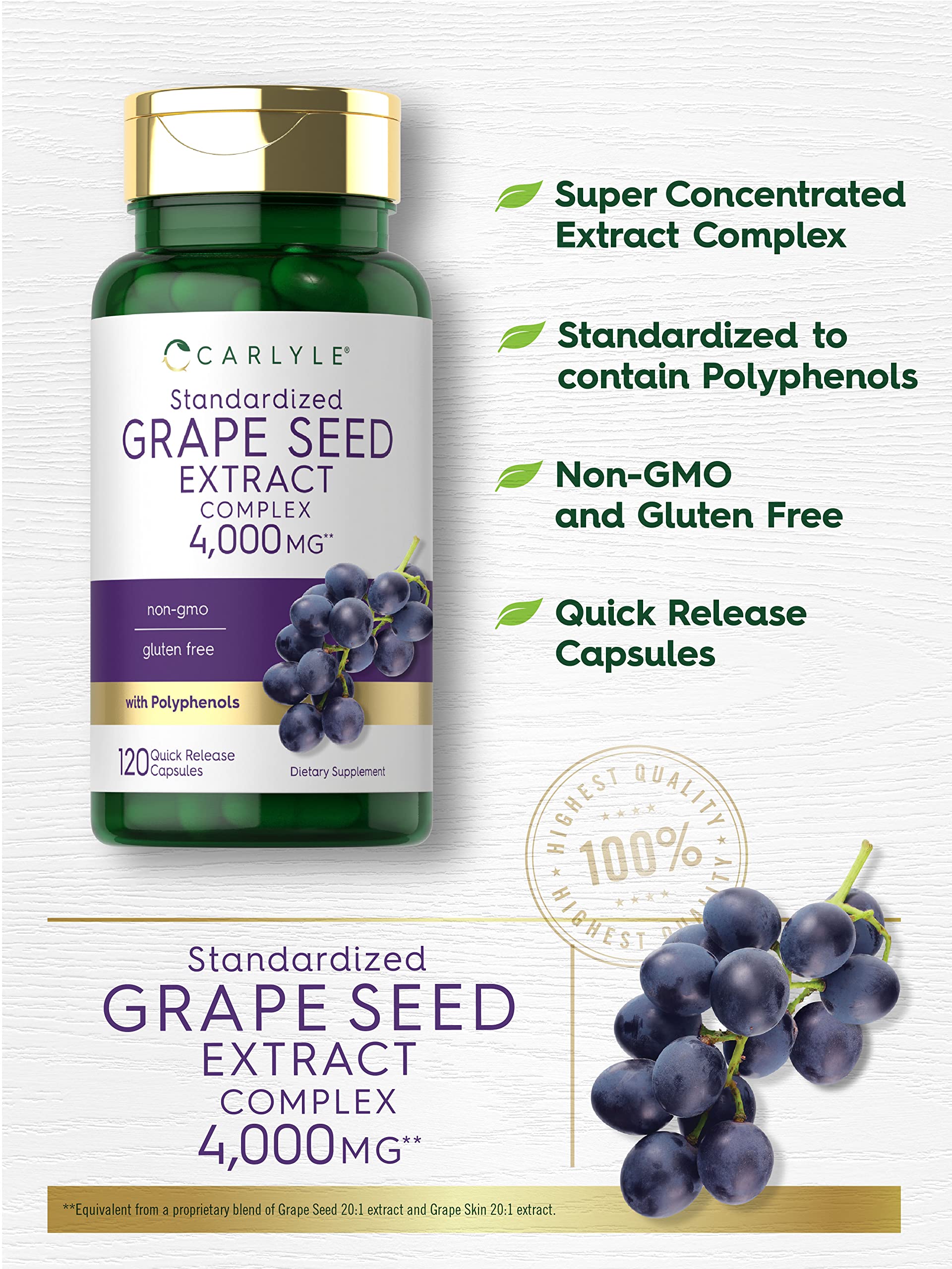 Carlyle Grape Seed Extract 4,000mg | 120 Quick Release Capsules | Standardized Extract CarlyleAu supplements
