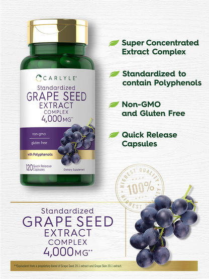 Carlyle Grape Seed Extract 4,000mg | 120 Quick Release Capsules | Standardized Extract CarlyleUS supplements