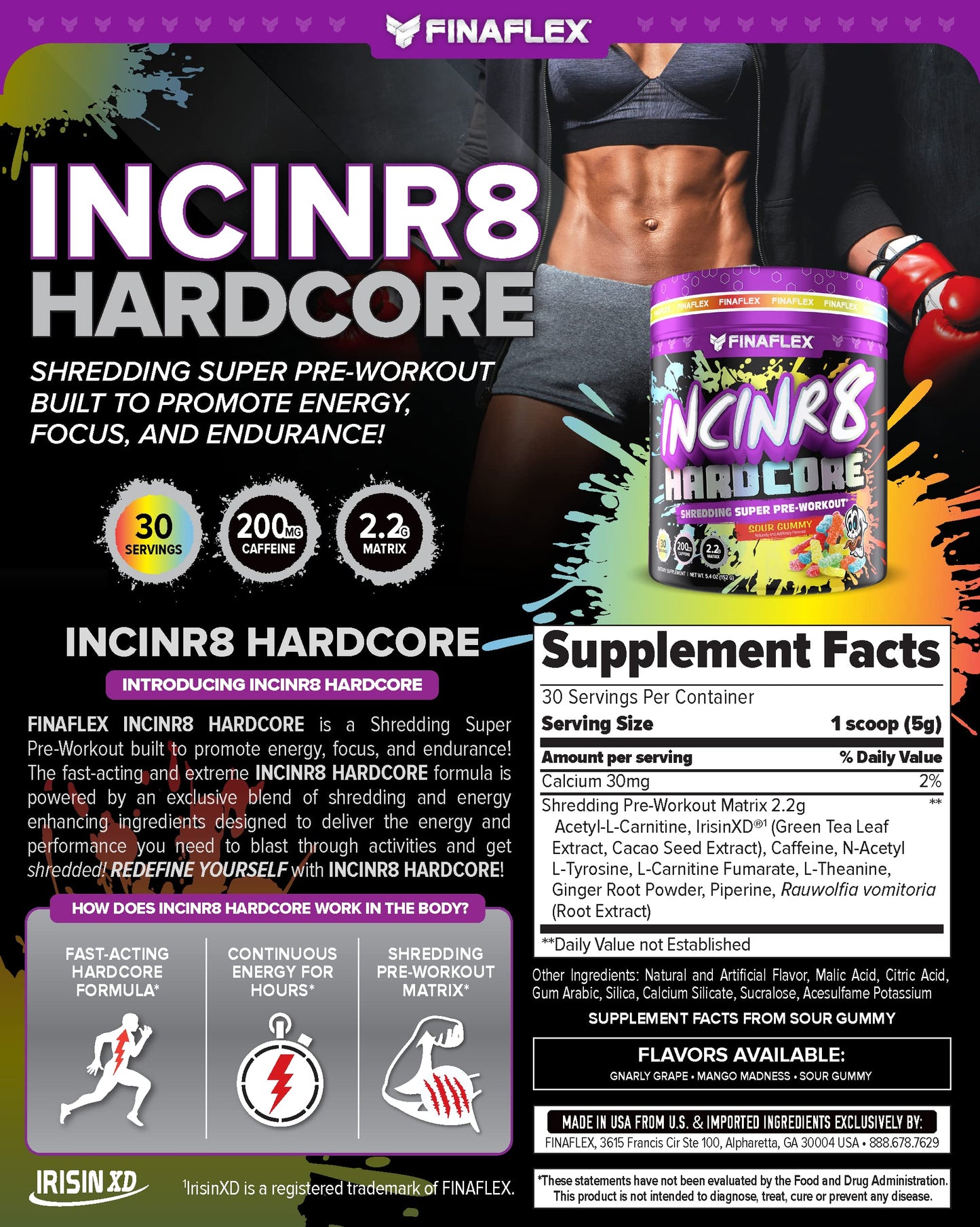 FINAFLEX INCINR8 Hardcore, Sour Gummy - 5.4 oz (30 Servings) - Energy, Focus & Endurance FINAFLEXUS supplements