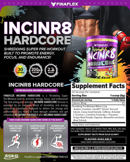 FINAFLEX INCINR8 Hardcore, Sour Gummy - 5.4 oz (30 Servings) - Energy, Focus & Endurance FINAFLEXUS supplements