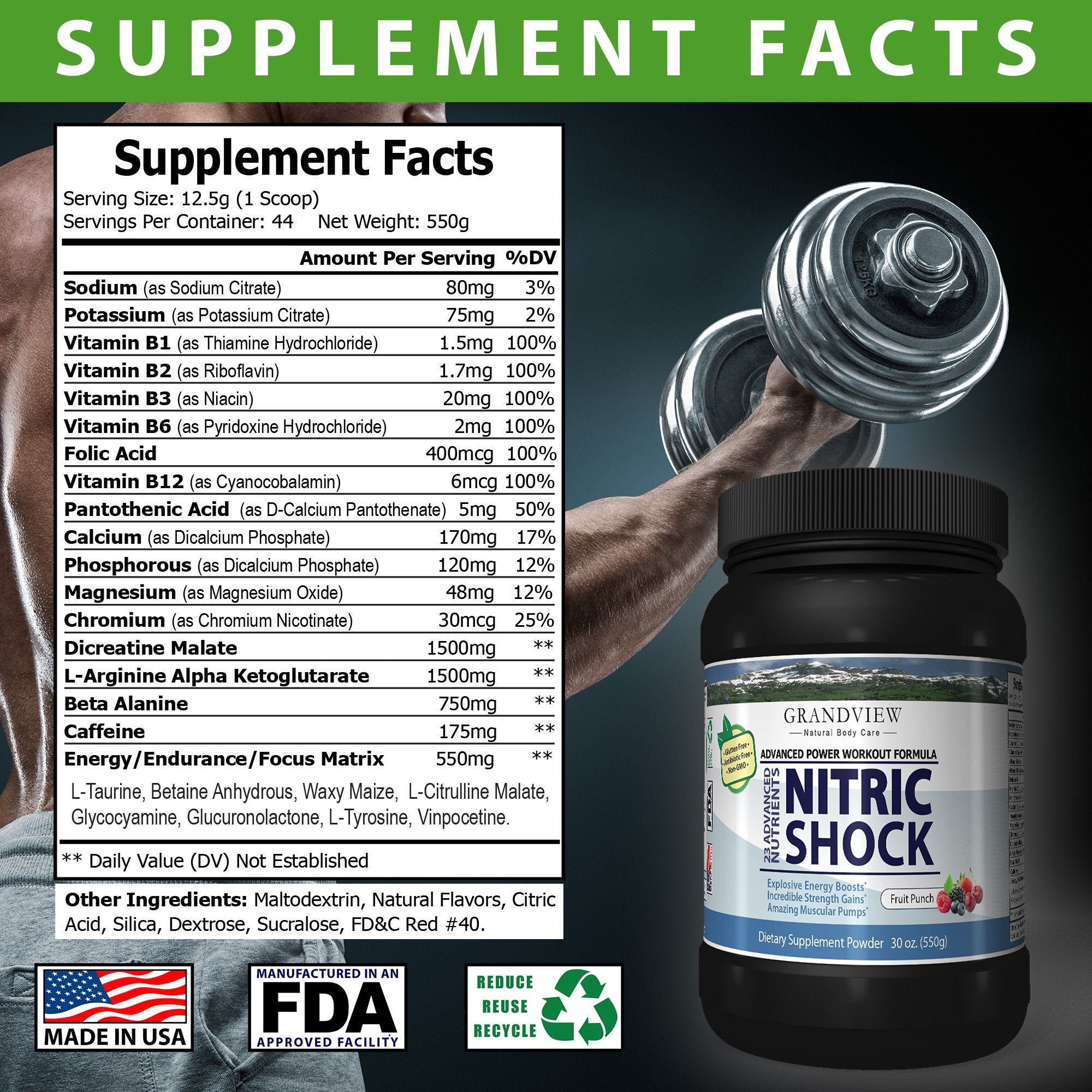 N Shock- Pre Workout Powder, x10 Strength, 44 Servings, (Fruit Punch) Boost Energy Grandview Natural Body CareAu supplements