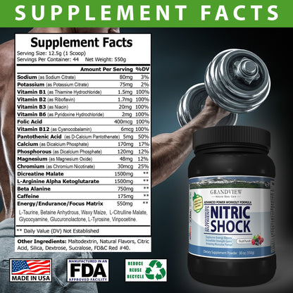 N Shock- Pre Workout Powder, x10 Strength, 44 Servings, (Fruit Punch) Boost Energy Grandview Natural Body CareUS supplements
