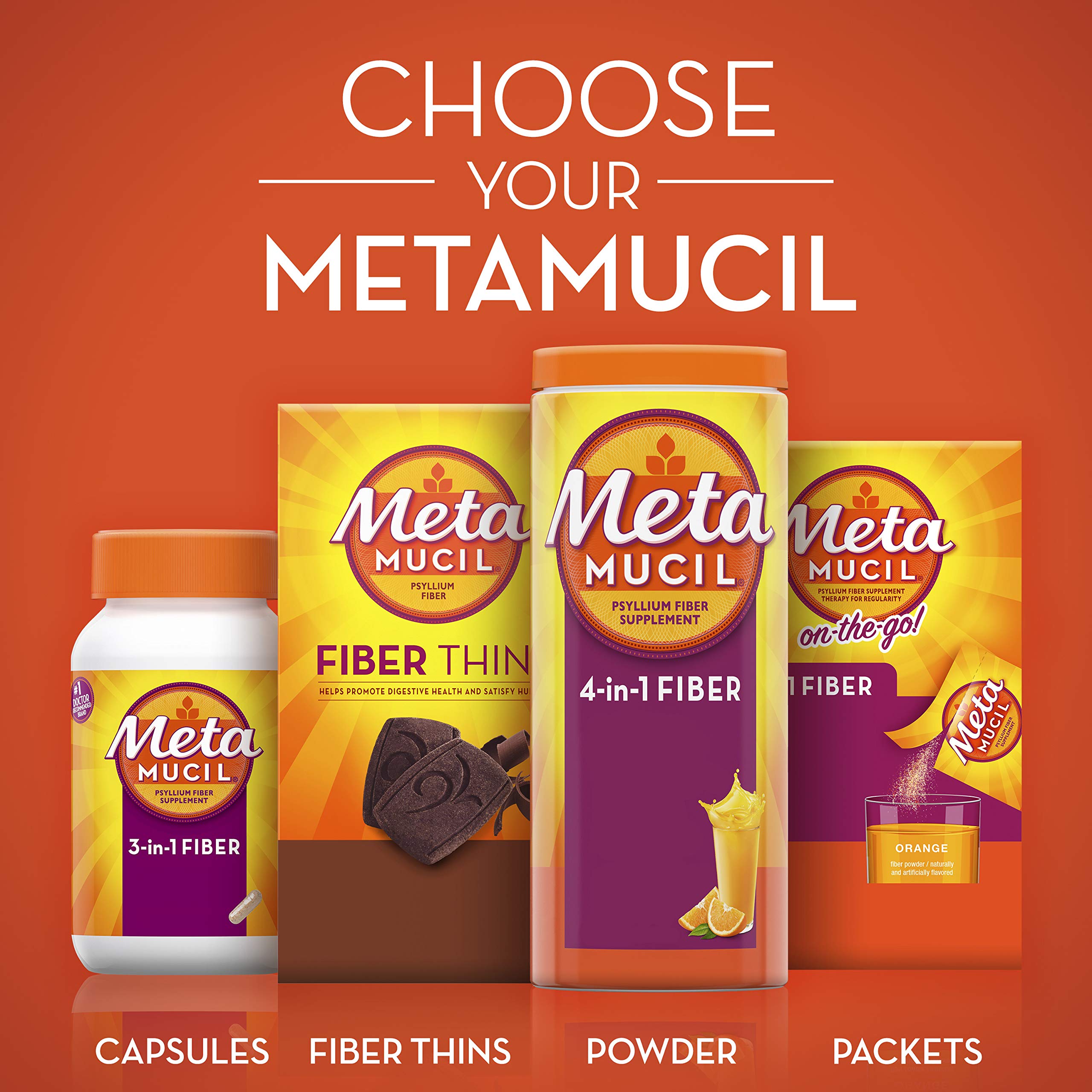 Metamucil, Daily Psyllium Husk Powder Supplement with Real Sugar, 4-in-1 Fiber MetamucilAu supplements