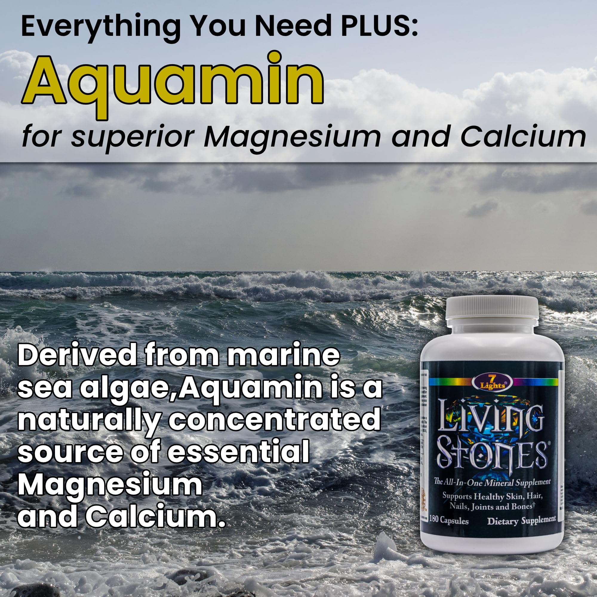 Living Stones, Complete Mineral Supplement with Zinc, Calcium, Magnesium, Selenium, Trace Minerals, No Added Iron, with MSM (Organic Sulfur) and Shilajit, Premium Absorption (30-Day Supply - 180 Caps) 7 LightsAu supplements