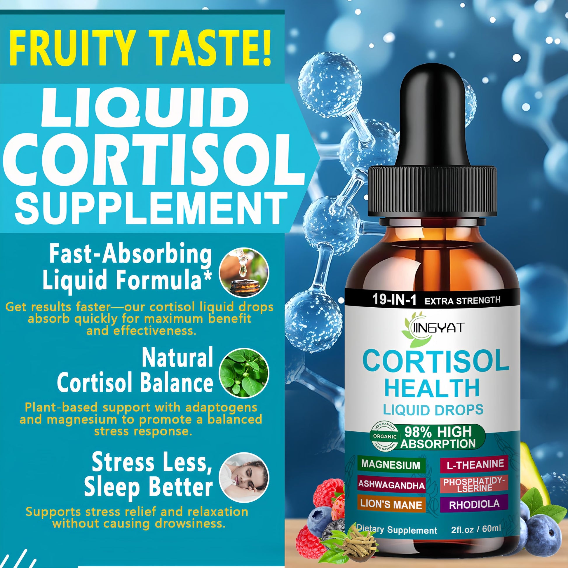 Cortisol Supplements for Women,19-in-1 Cortisol Supplement Liquid Drops w/Magnesium,L-Theanine,Ashwagandha,Omega-3, High Absorption Hormone Balanced for Women Drops - Sleep Focus Mood, Non-GMO JINGYATAu supplements