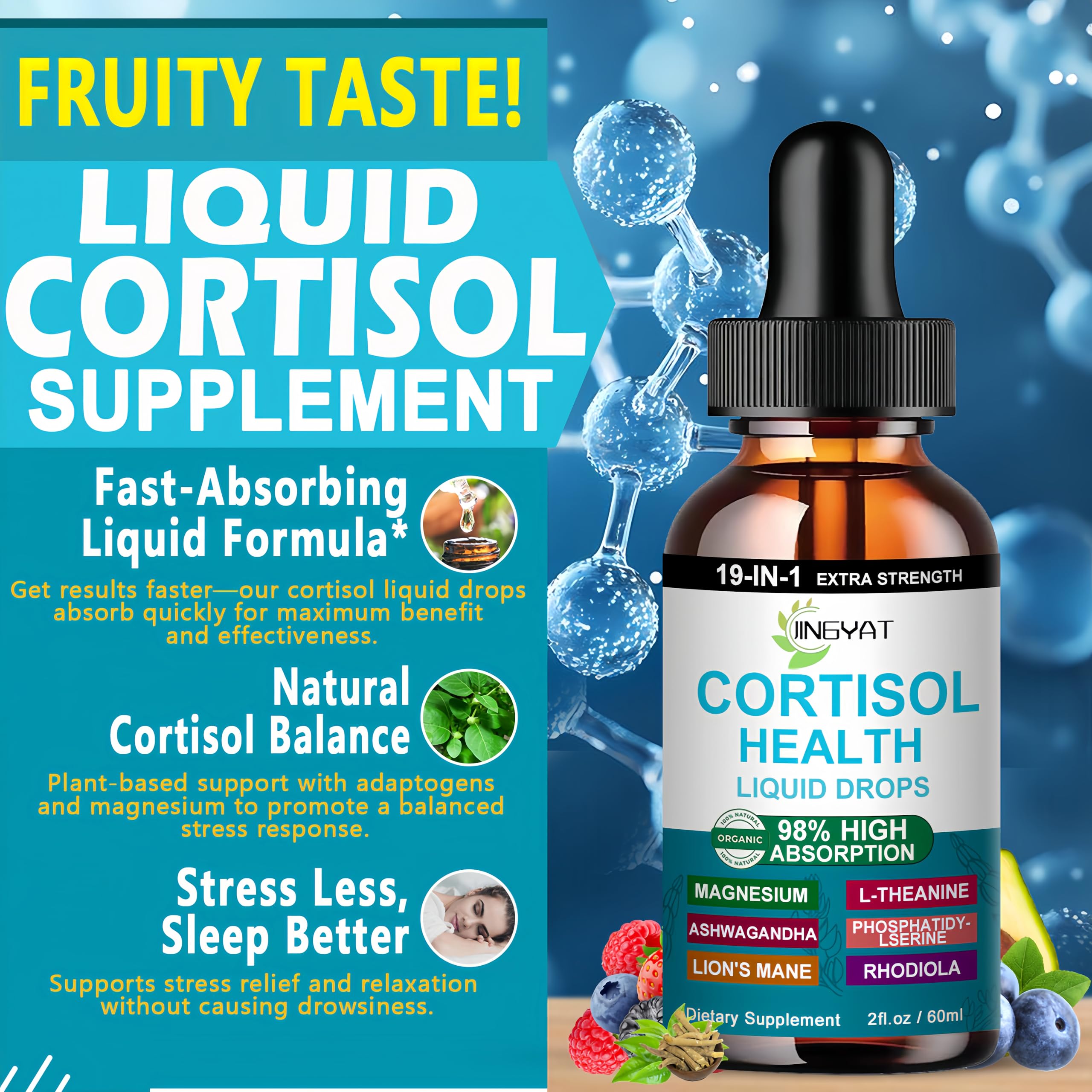 Cortisol Supplements for Women,19-in-1 Cortisol Supplement Liquid Drops w/Magnesium,L-Theanine,Ashwagandha,Omega-3, High Absorption Hormone Balanced for Women Drops - Sleep Focus Mood, Non-GMO JINGYATAu supplements